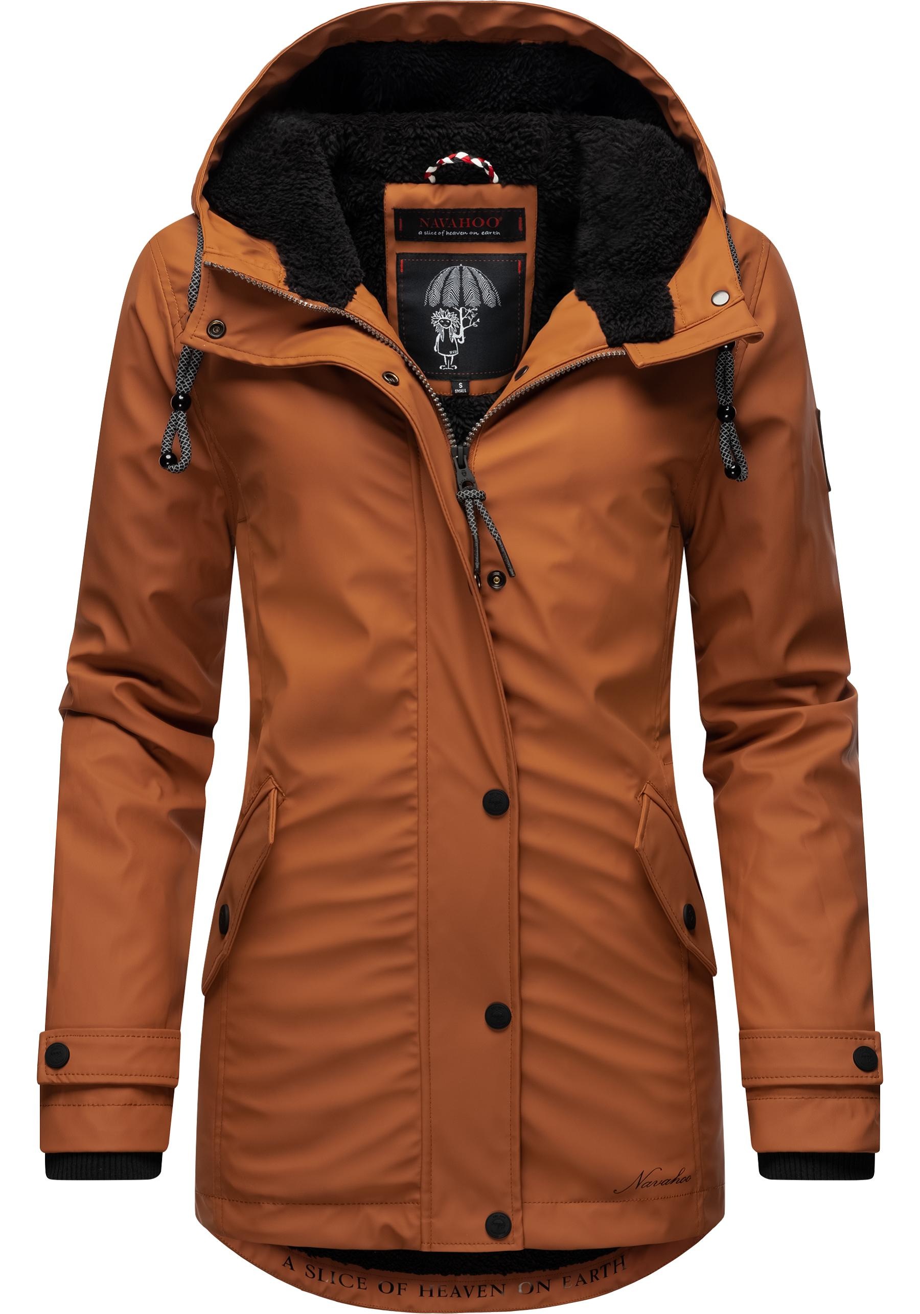 Navahoo Regenjacke "Lindraa" mit Kapuze stylische Outdoorjacke mit Teddyfel günstig online kaufen