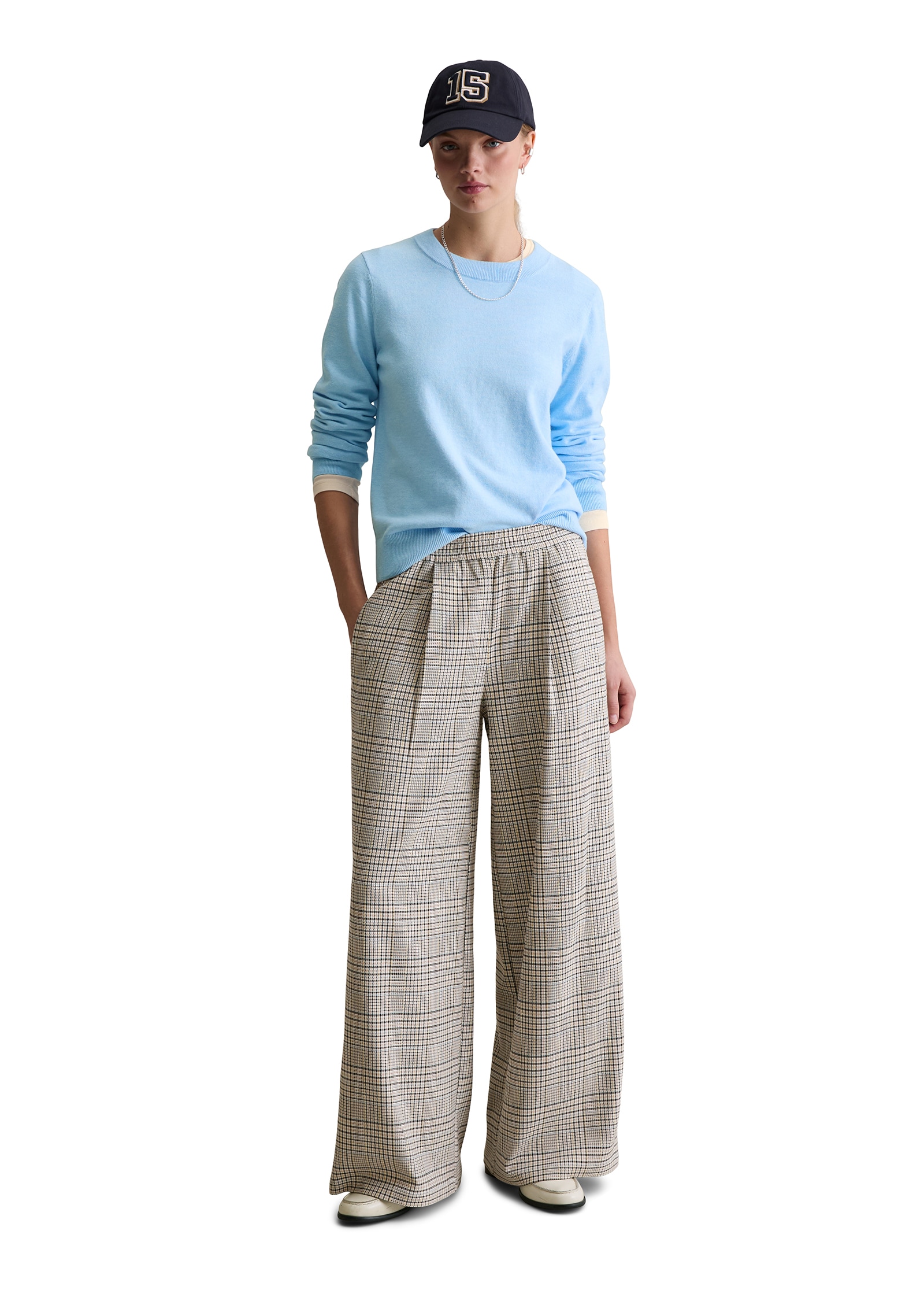 Marc O'Polo DENIM Schlupfhose  karierte Hose wide mit recyceltem Polyester, elastischer Bund