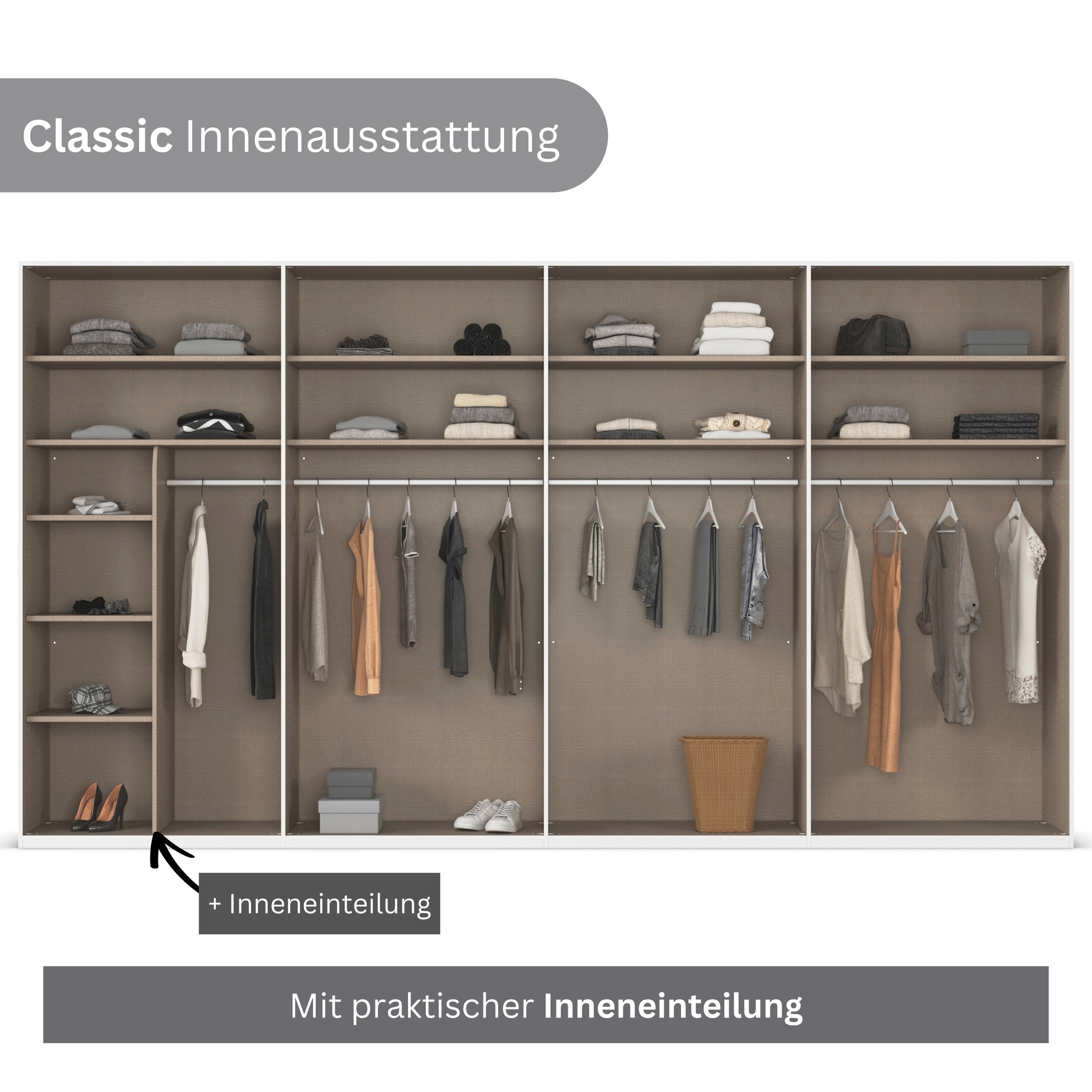 LeGer Home by Lena Gercke Kleiderschrank »Schrank Garderobe Ankleide Schlafzimmer Flur Serina«, (in 3 verschiedenen Ausstattungen BASIC/CLASSIC/PREMIUM), in 6 Breiten (101 - 401 cm) mit Front Glas oder Dekor MADE IN GERMANY