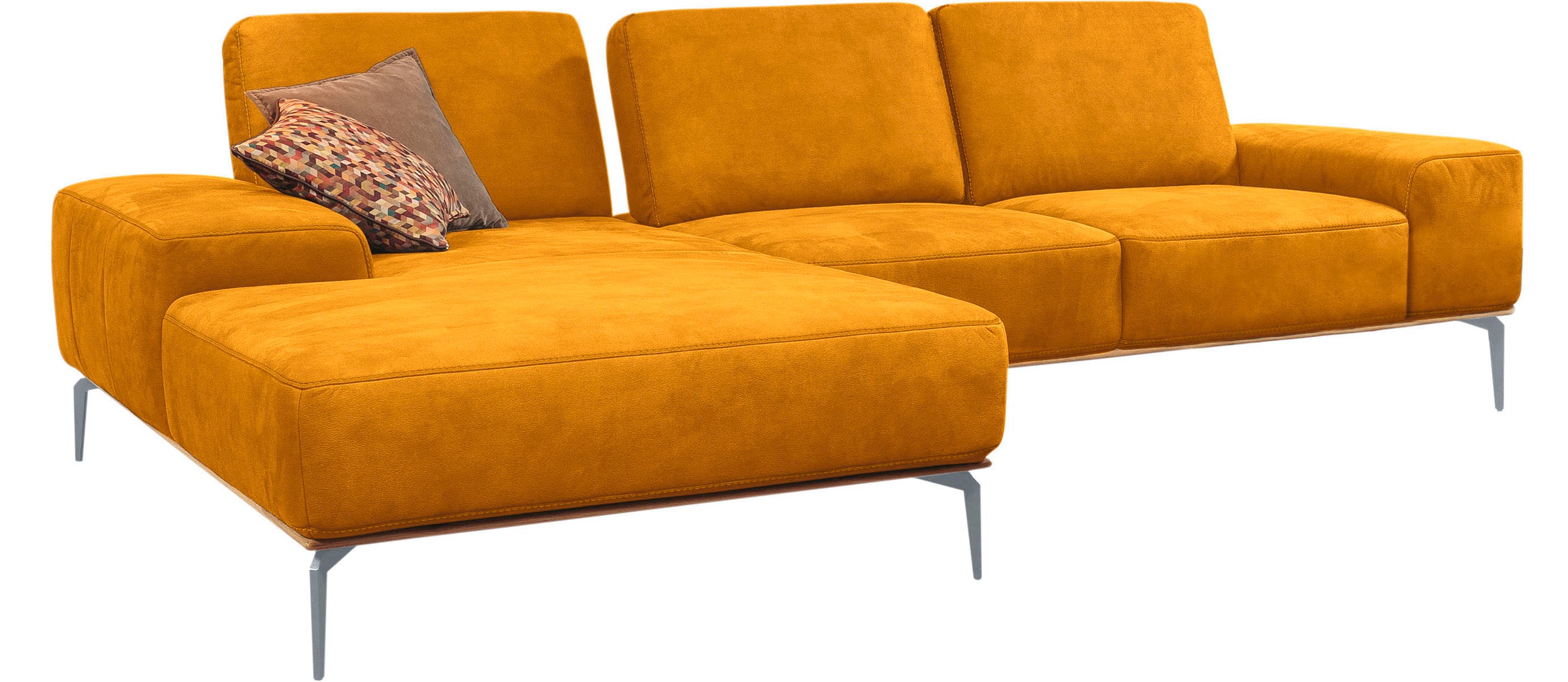 W.SCHILLIG Ecksofa »run, Designsofa mit tollem Sitzkomfort, bequem, L-Form«, mit elegantem Holzsockel, Füße in Silber matt, Breite 299 cm