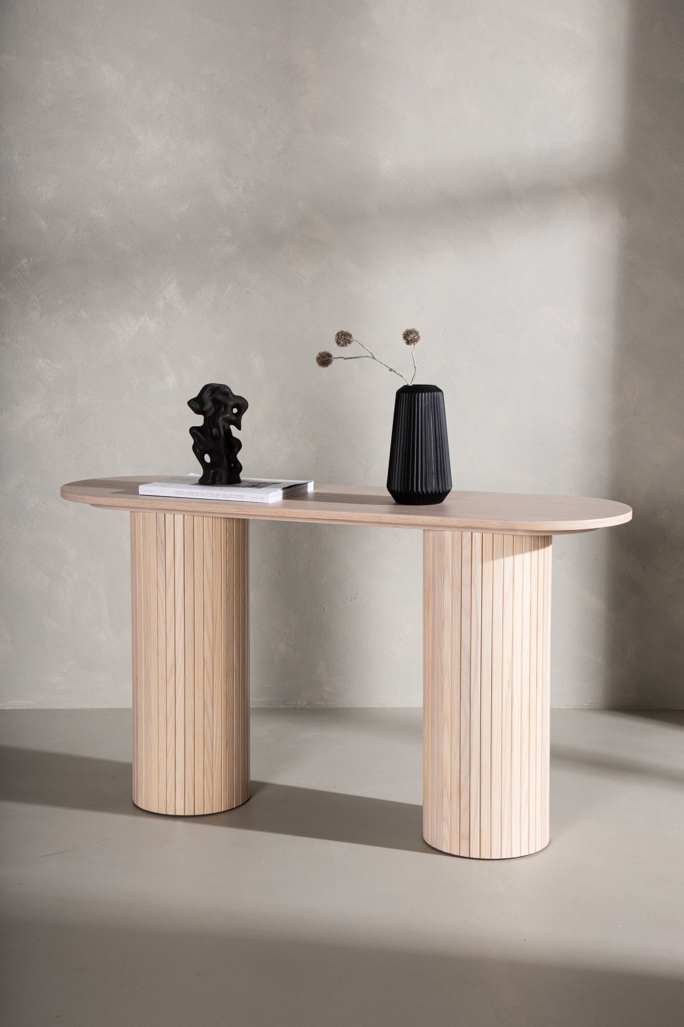 Venture Home Beistelltisch "Bianca, ovaler Konsolentisch mit Holzfurnier-Optik, 130 × 40 cm" Ablagetisch, Furnier, oval, hoch, geräumig, edel