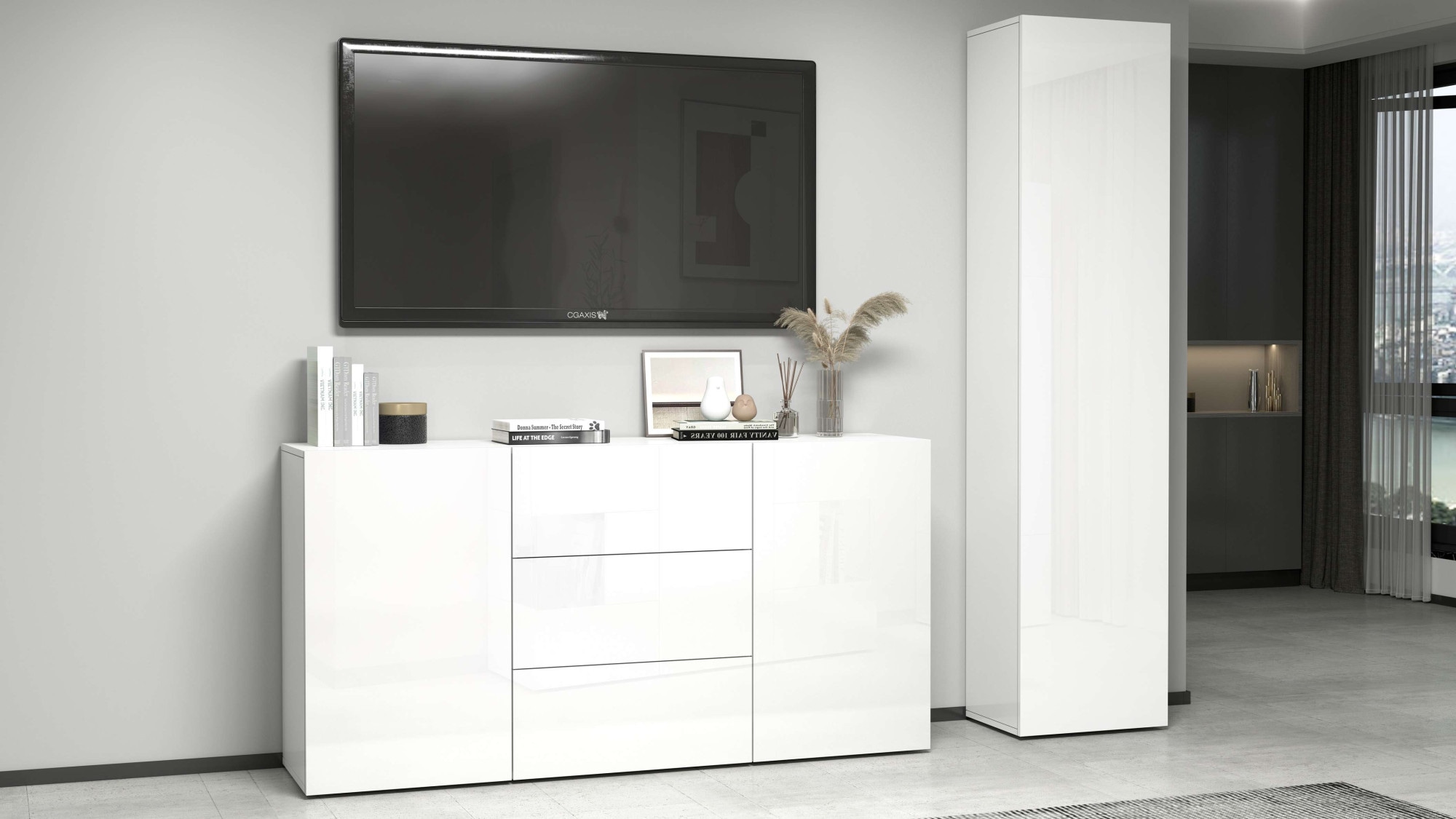 INOSIGN Sideboard »Egypt, Kommode, Schrank, Kredenz, grifflos«, 2 Türen, 3 Schubkästen, kompl. Hochglanz lackiert Breite 160
