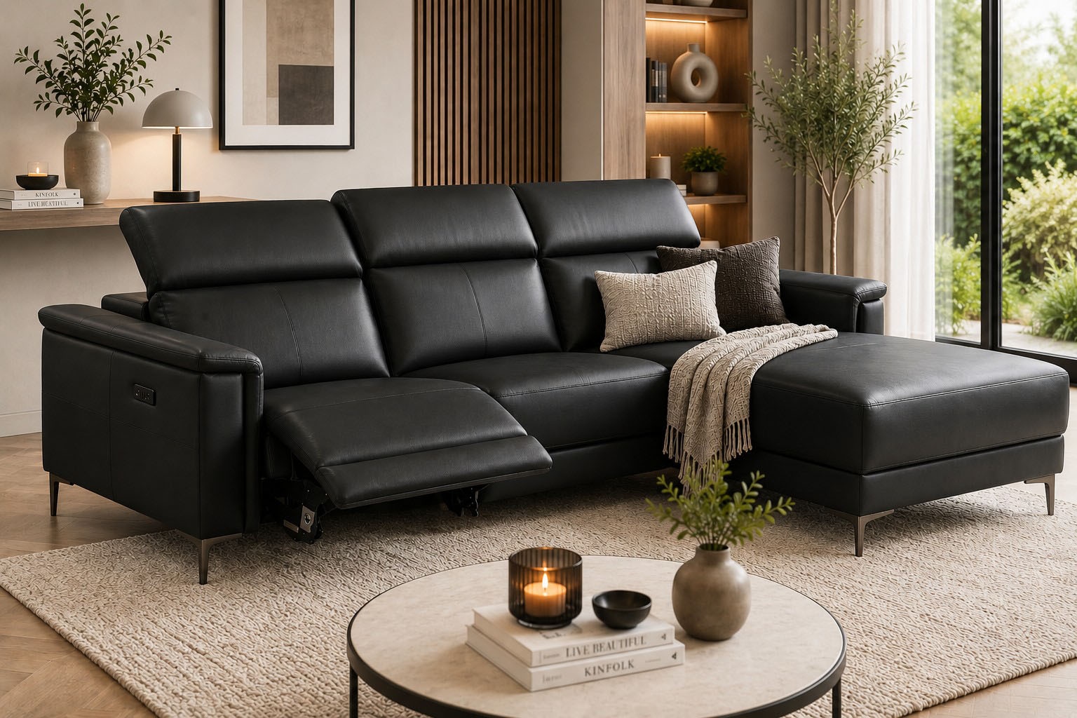 OTTO home Ecksofa "LUND, Lederoptik, L-Form, 261cm, man./elektr. Relaxfunktion (USB-A)" mit USB A-Anschluss bei elektrischer Variante und Kopfteilverstellung