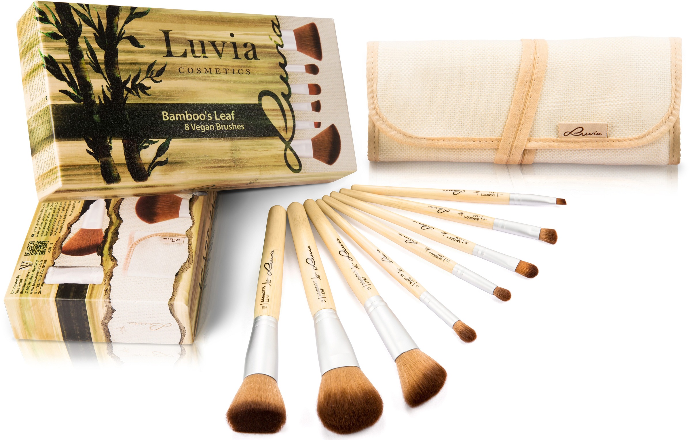 Luvia Cosmetics Kosmetikpinsel-Set »Bamboo's Leaf«, (8 tlg., mit Aufbewahrungstasche), vegan