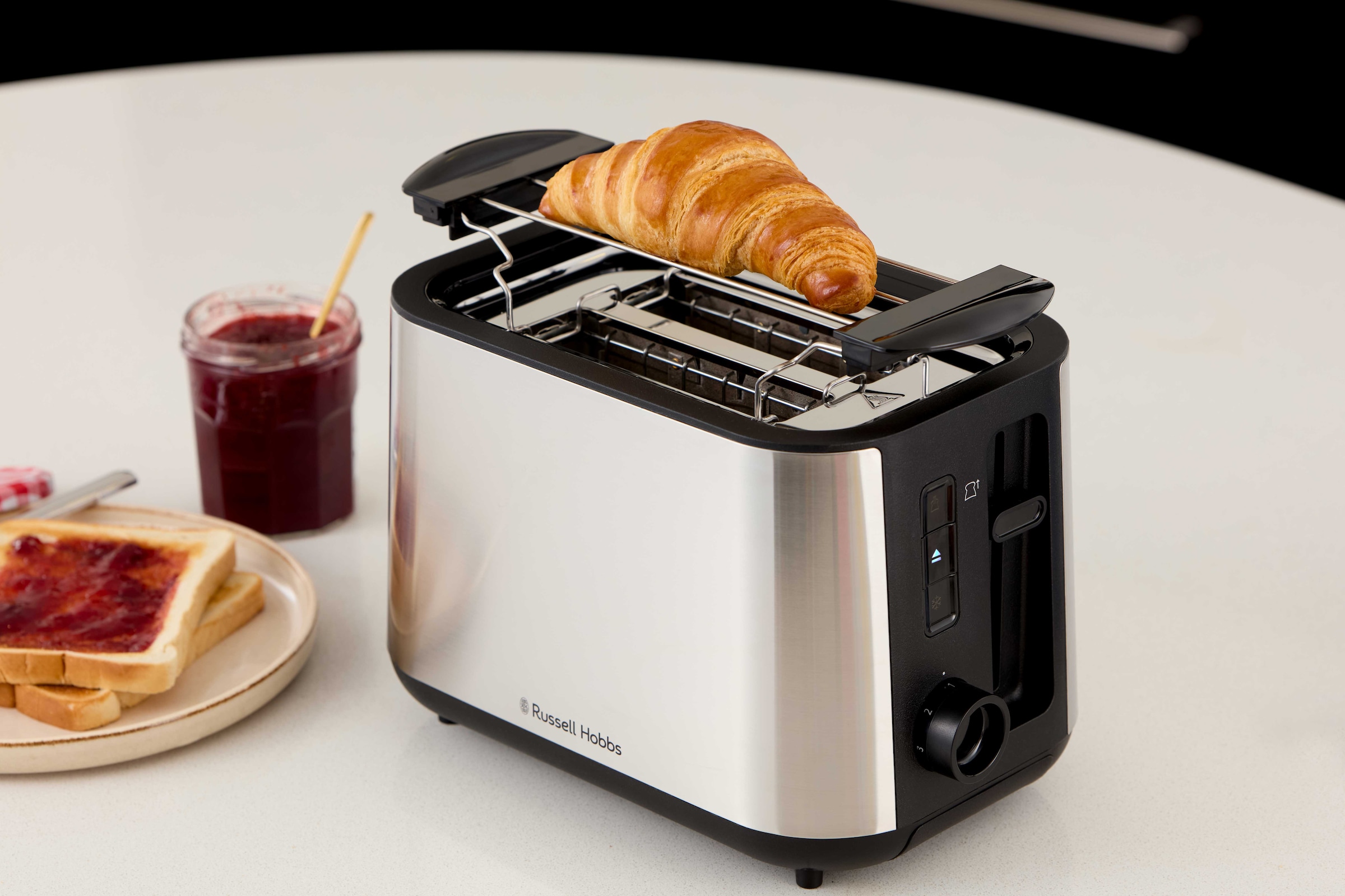 RUSSELL HOBBS Toaster »Heaton 27390-56, Edelstahl«, 2 kurze Schlitze, 2 extra breite Toastschlitze, 6 Bräunungsstufen, inkl. Brötchenaufsatz