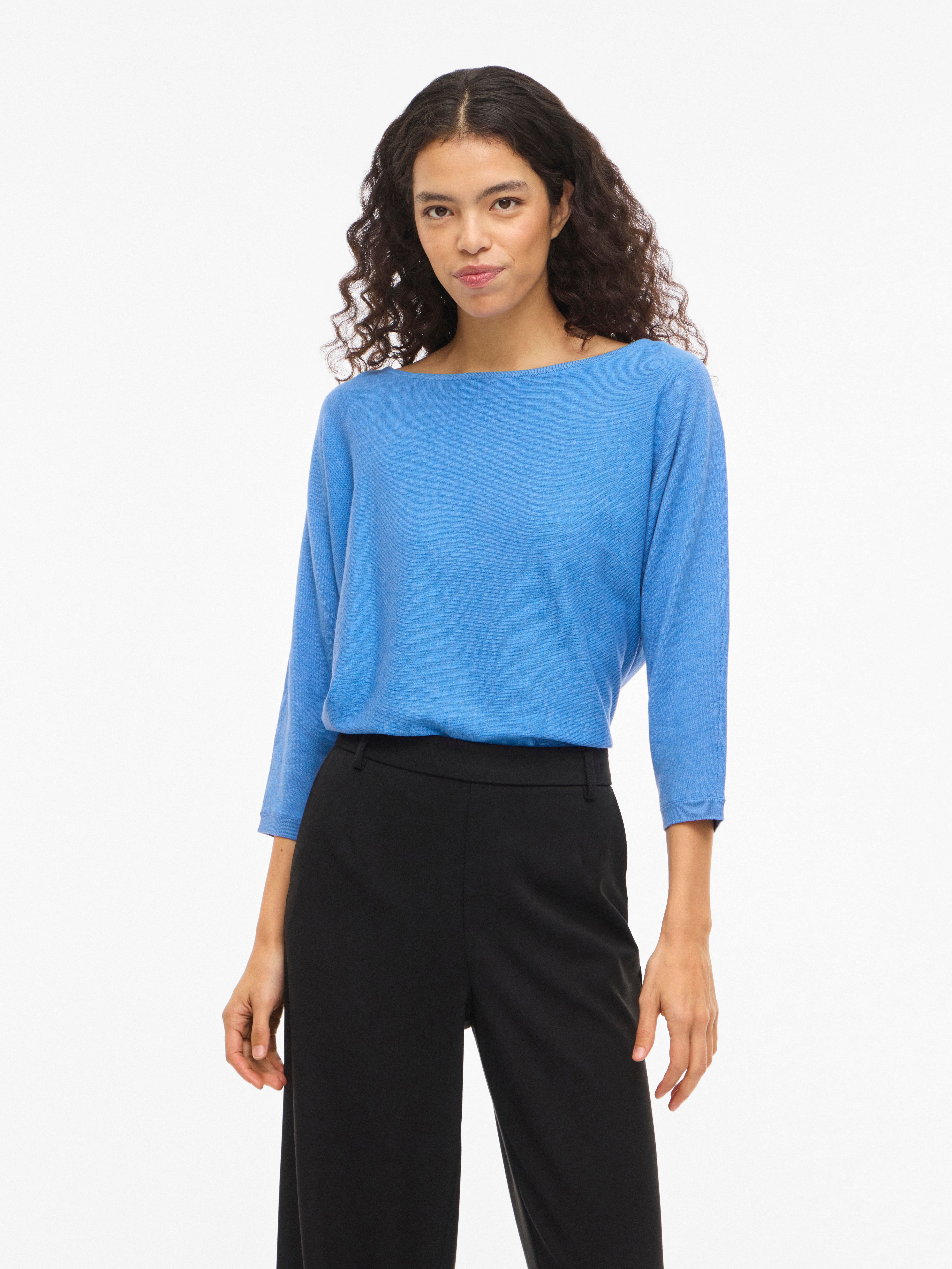 Vila "VIMALU BOATNECK 3/4 SLEEVE KNIT TOP-NOOS" Materialmix, loose fit