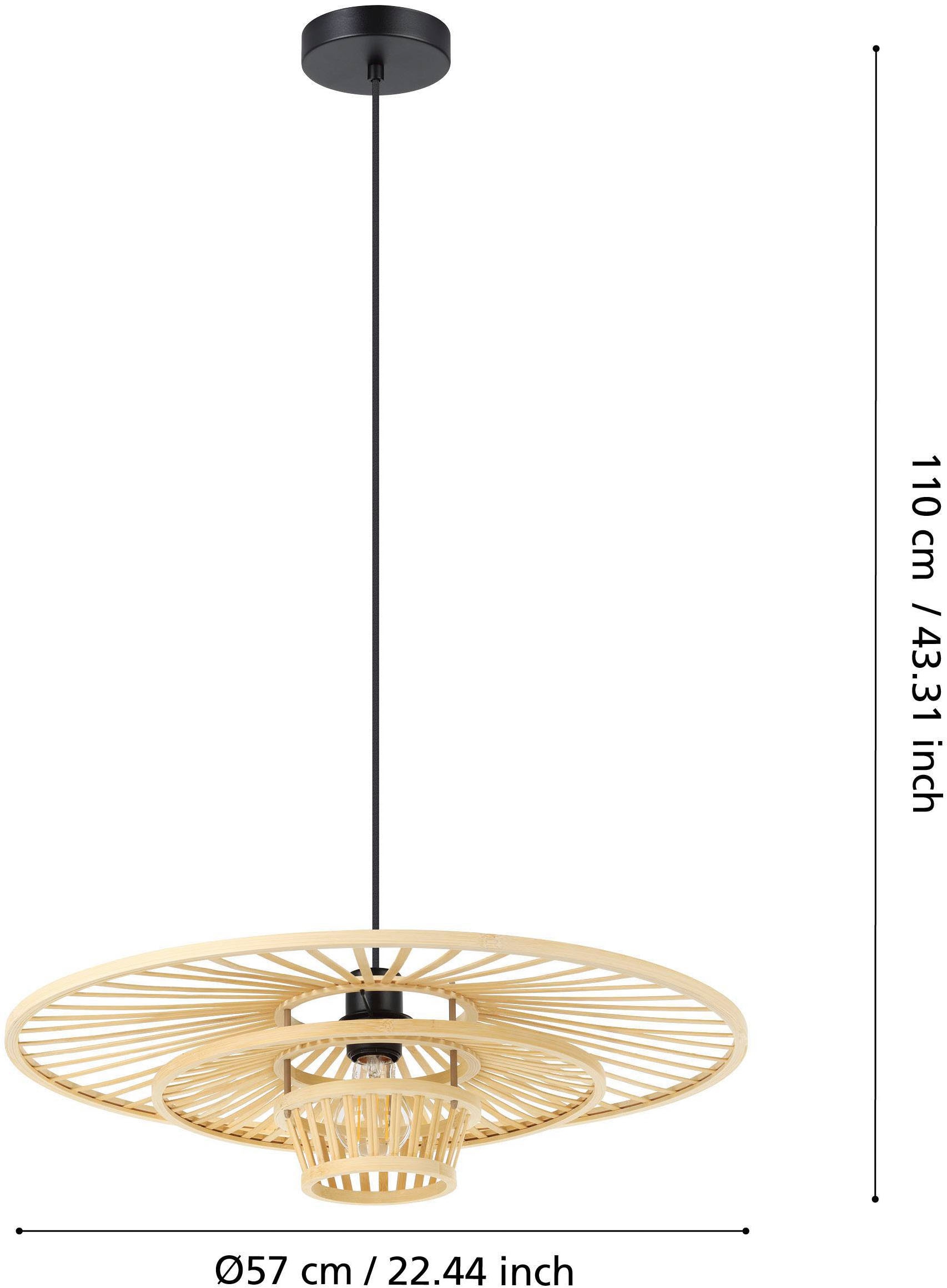 EGLO Hängeleuchte »Lydney Hängelampe, Pendelleuchte, Esszimmerlampe Japanisch, E27, Lampe« E27 1 Stk. Hängeleuchte - H110 x Ø57 cm - schwarz - 1X40W exkl.