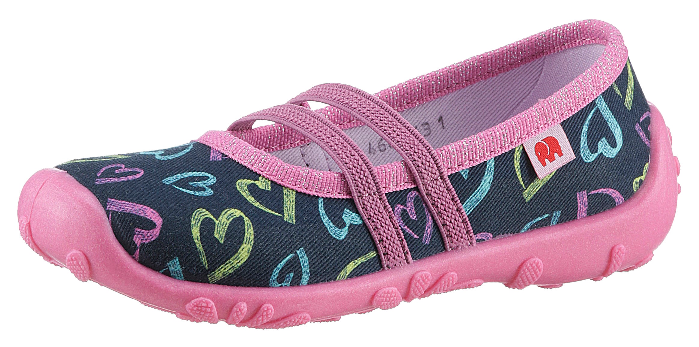 ELEFANTEN Hausschuh »Posy«, Klettschuh, Kindergarten Schuh, Ballerina mit bunten Herzchen bedruckt