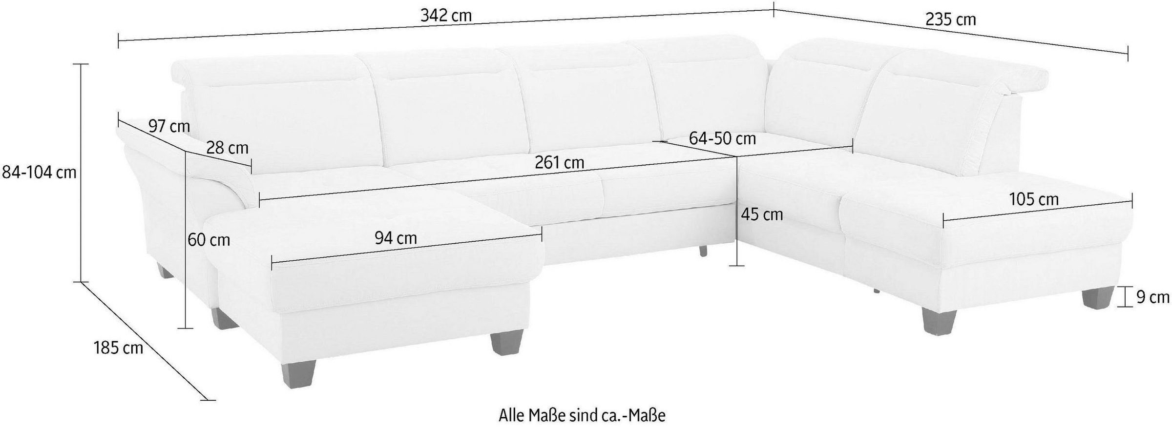 Home affaire Wohnlandschaft »Solvei U-Form«, Sitztiefenverstellung und Federkern, wahlweise Kopfteilverstellung