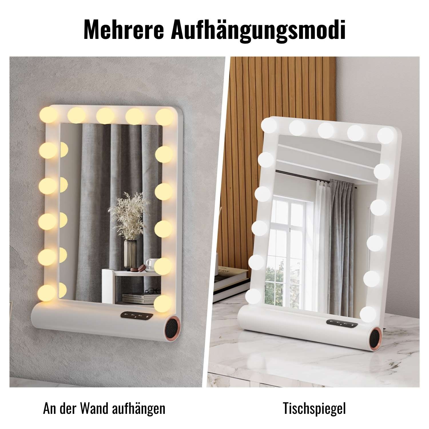 Thumbnail - Loevschall Schminkspiegel "Anna Hollywood Spiegel mit LED-Beleuchtung & Bluetooth-Lautsprecher" Wand- oder Standnutzung,...