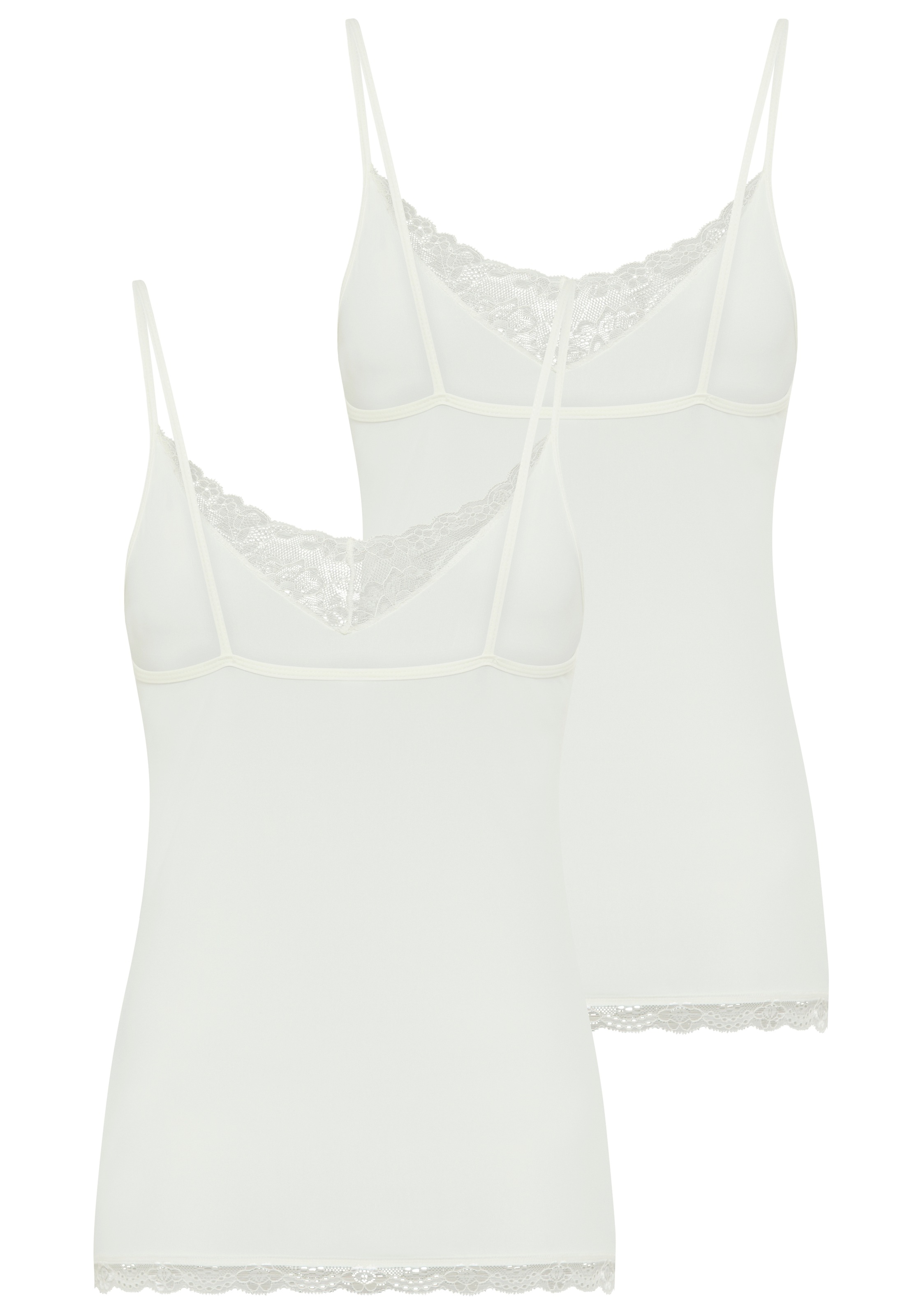 YSABEL MORA Spaghettitop elastisch, Spitzeneinsatz, schmale Träger, femininer Stil