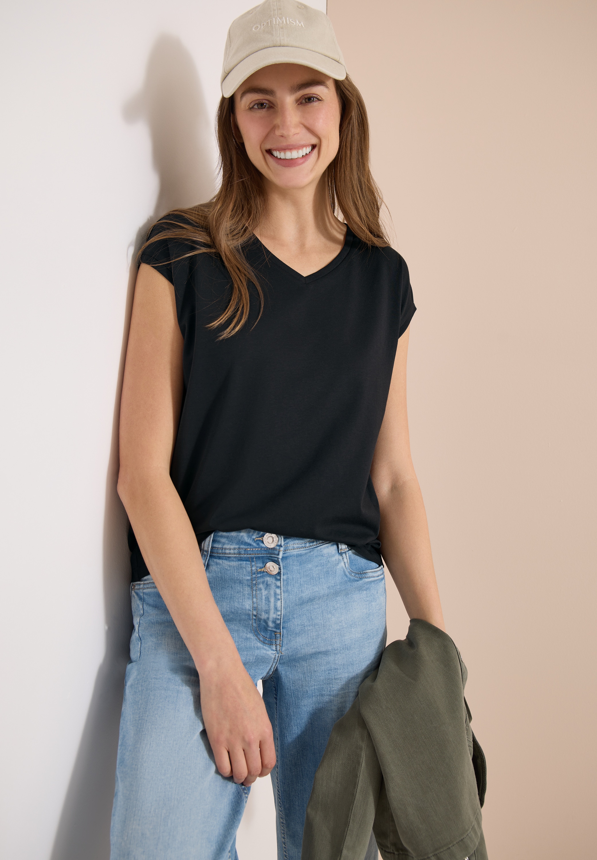 Cecil Kurzarmshirt Sommershirt mit V-Neck