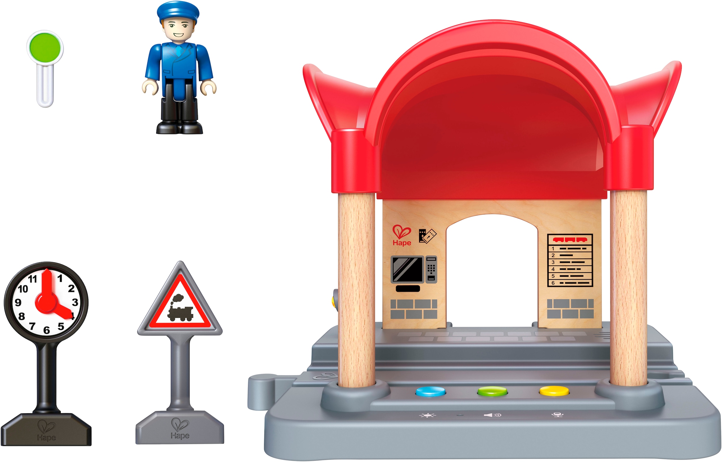 Hape Spielzeugeisenbahn-Gebäude »Bahnhof mit Durchsagefunktion« mit Soundeffekt