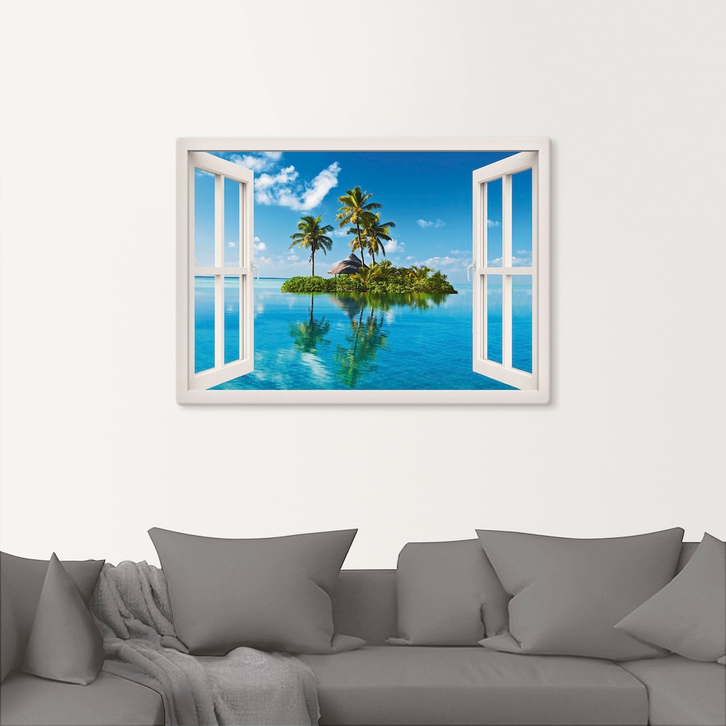 Artland Wandbild »Fensterblick Insel Palmen Meer«, Fensterblick, (1 St.)