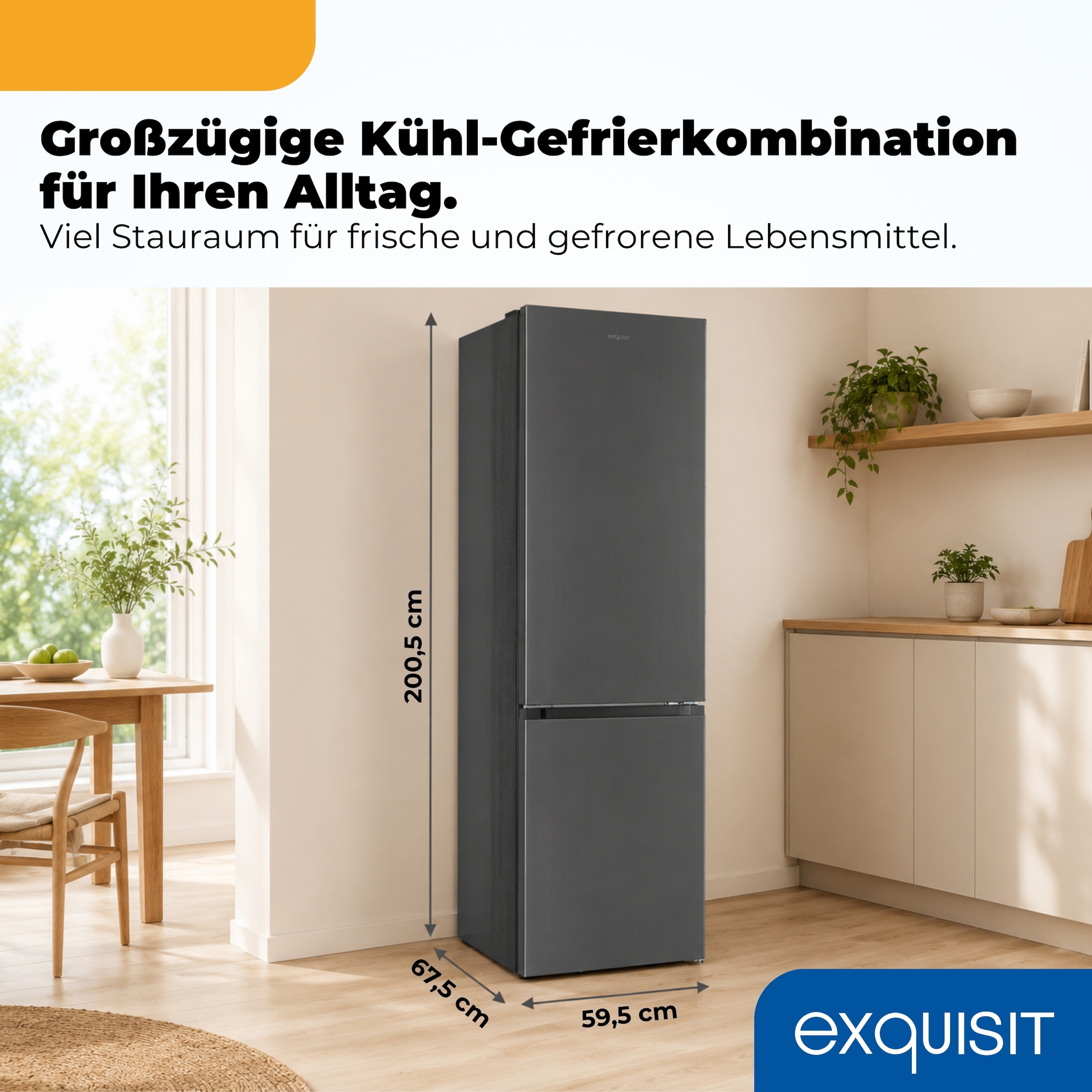 exquisit Kühl-/Gefrierkombination »KGC380-115-NF-040A inoxlook-az« 200,5 cm hoch 59,5 cm breit Humidity Box für optimale Feuchtigkeitsregulierung & kein Abtauen mehr