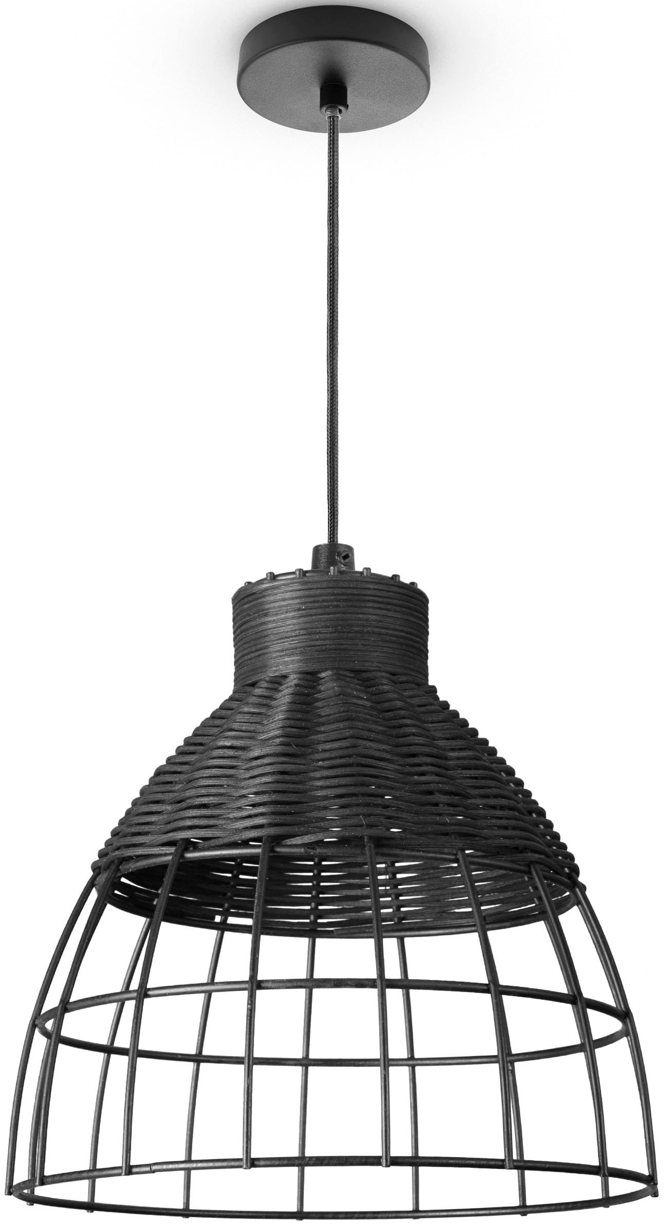 PACO HOME Pendelleuchte "PUCA", Ø 24cm H: 33cm, schwarz, Esszimmer, Leuchten, Lampe Pendelleuchte Korb Stahl Papier Esstisch Lampe Boho E27