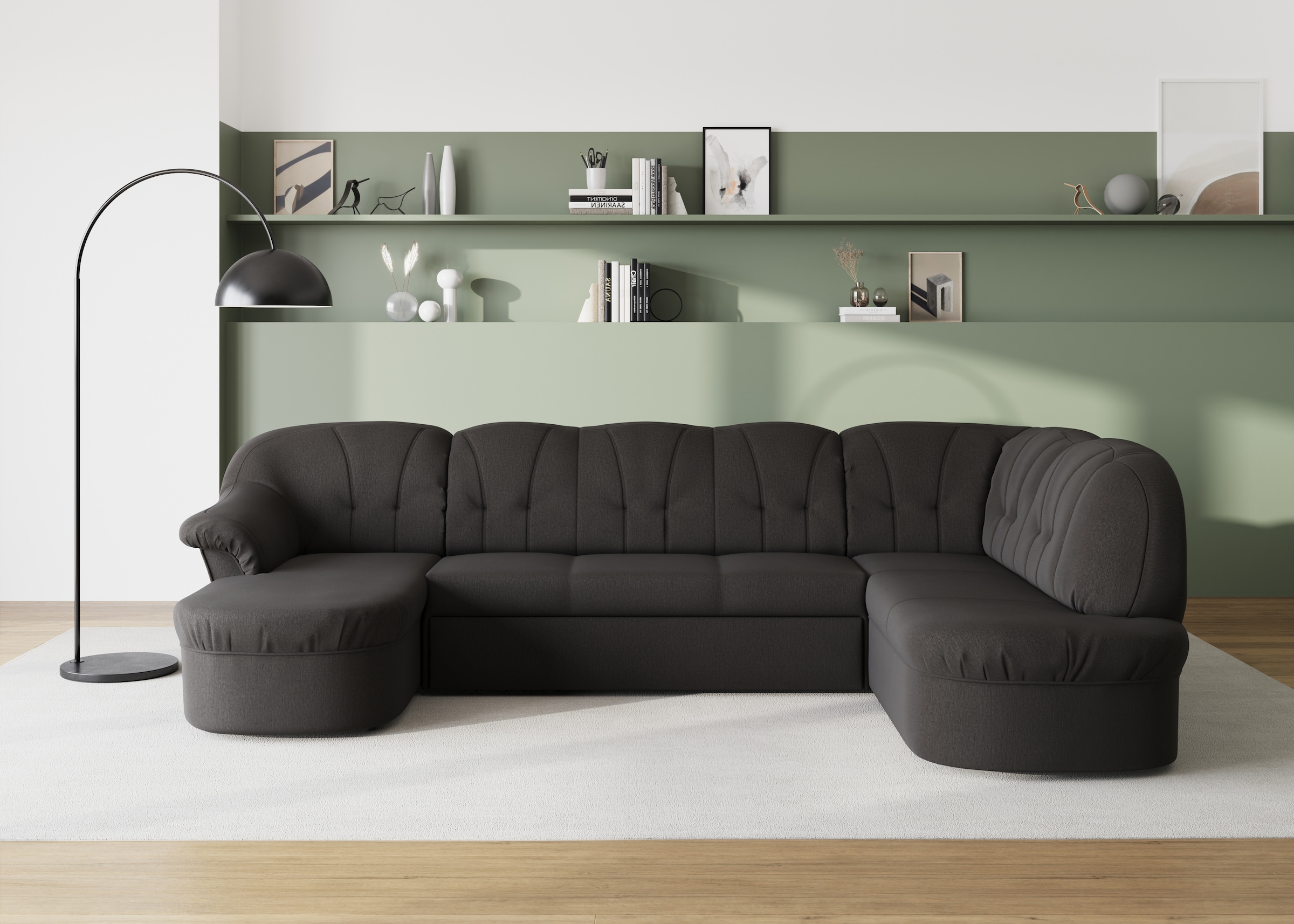 DOMO collection Wohnlandschaft »Pegnitz, zeitlos und modern, mit attraktiver Rückensteppung, U-Form«, wahlweise mit Bettfunktion
