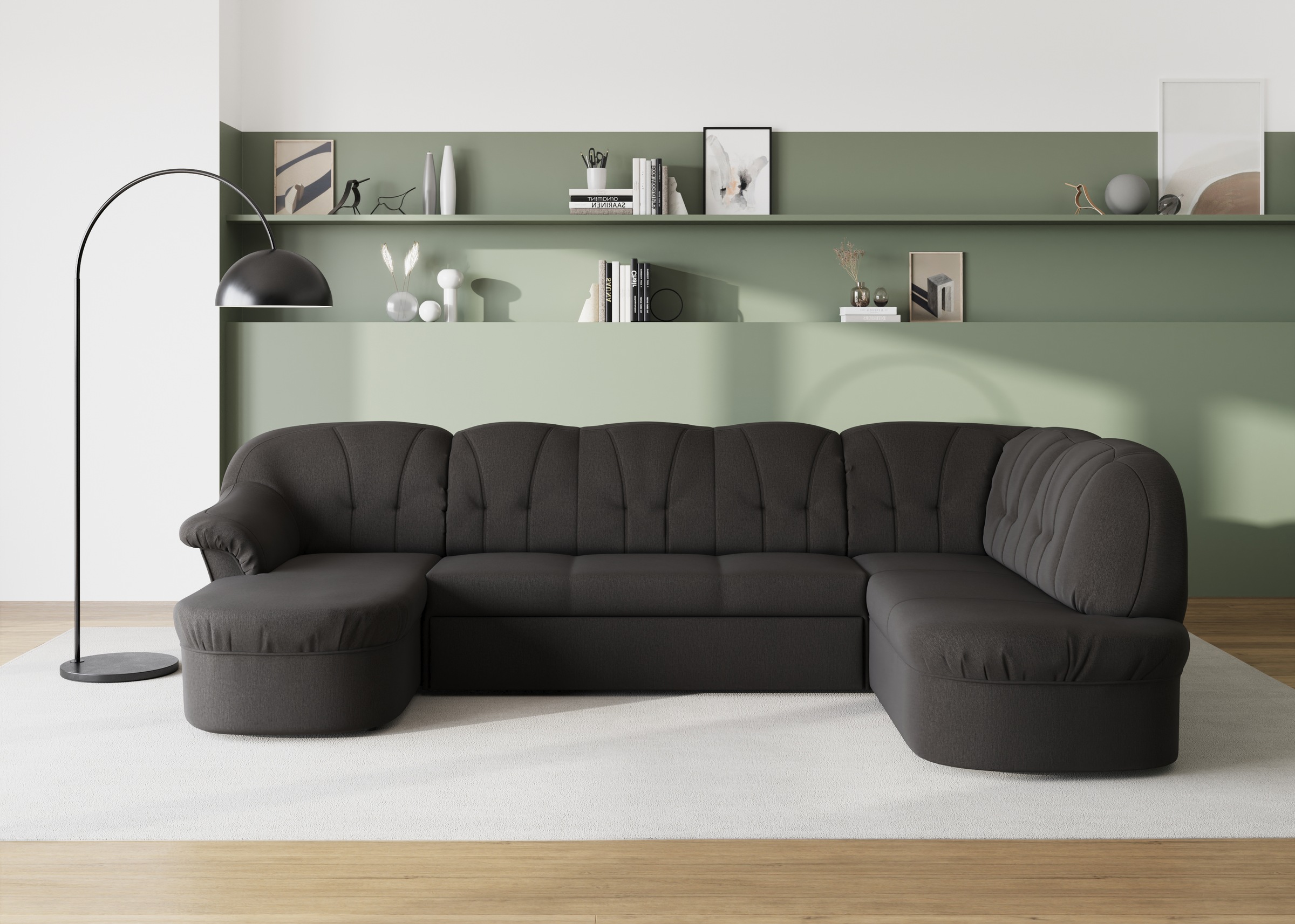 DOMO collection Wohnlandschaft "Pegnitz, zeitlos&modern, elegante Rückensteppung, Breite 292cm, U-Form" wahlweise mit Bettfunktion