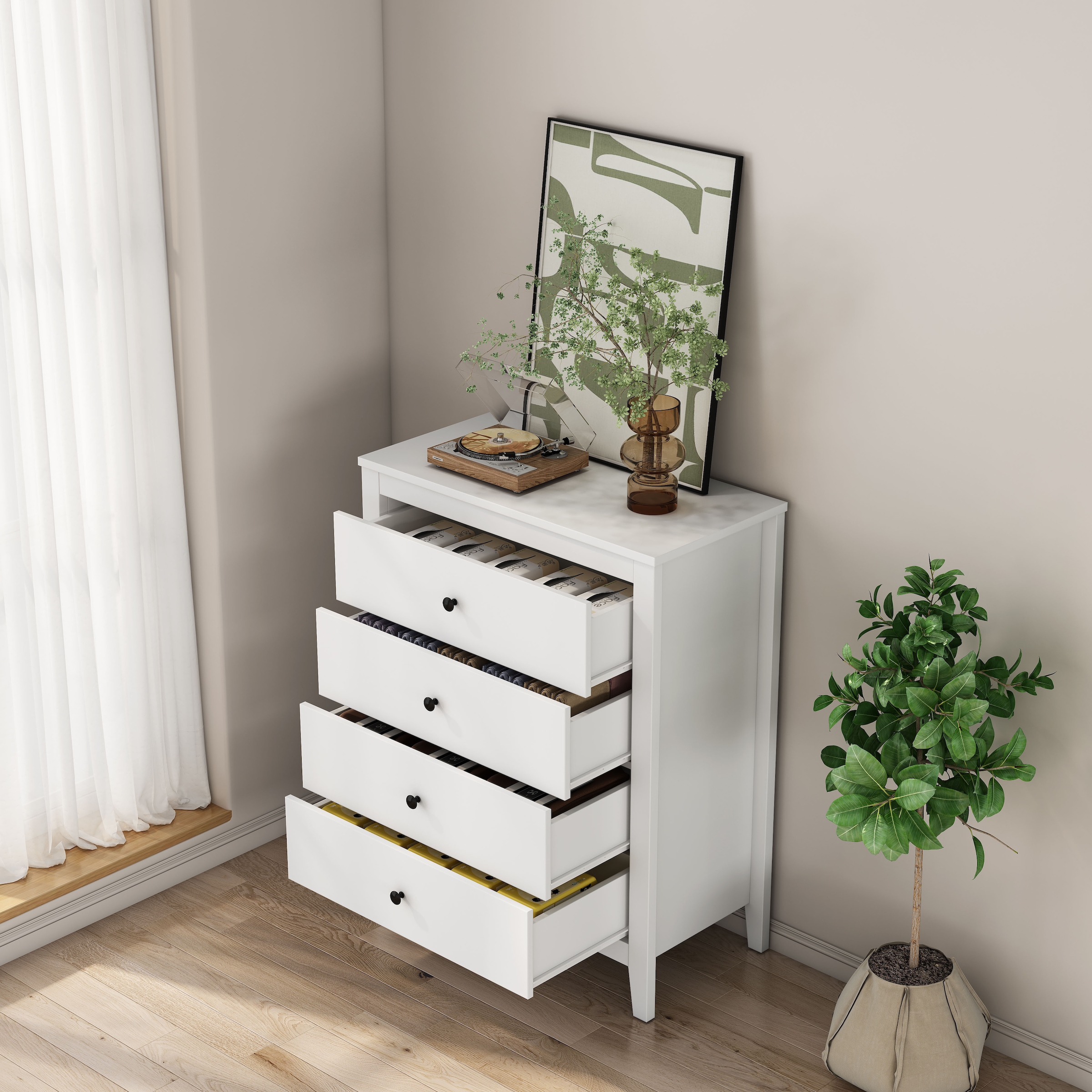 OTTO home Schubkastenkommode »Borkum Sideboard mit 4 Schubladen Bestseller Landhaus weiß« hochwertige schwarze Griffe aus Metall, 