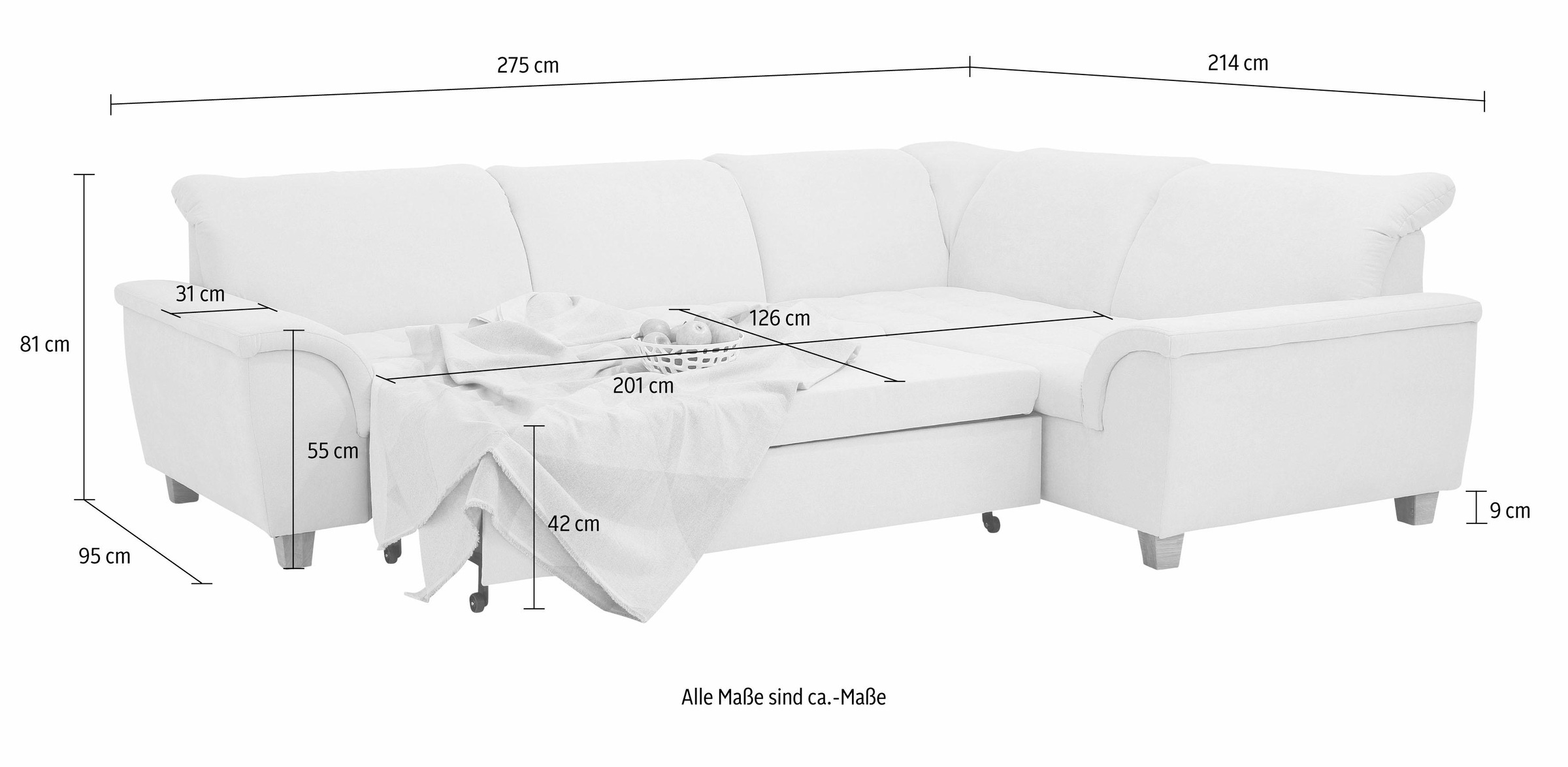 Home Affaire Lyla Corner Sofa with Bed Function 275cm Stone 7