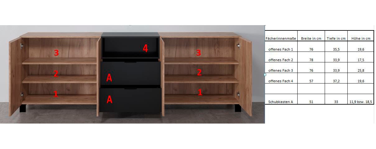 INOSIGN Sideboard »Kriens«, Anrichte Eiche, hellbraun / schwarz matt, Breite 227 cm, Höhe 78 cm