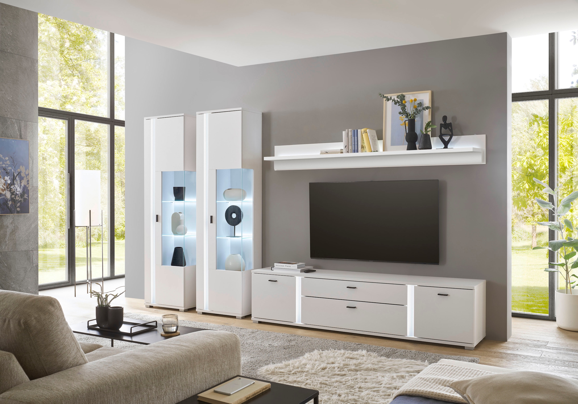 INOSIGN Lowboard »LONG ISLAND«, (1 St.), in moderner Trendfarbe,inklusive senkrechter Beleuchtung,Breite 200 cm