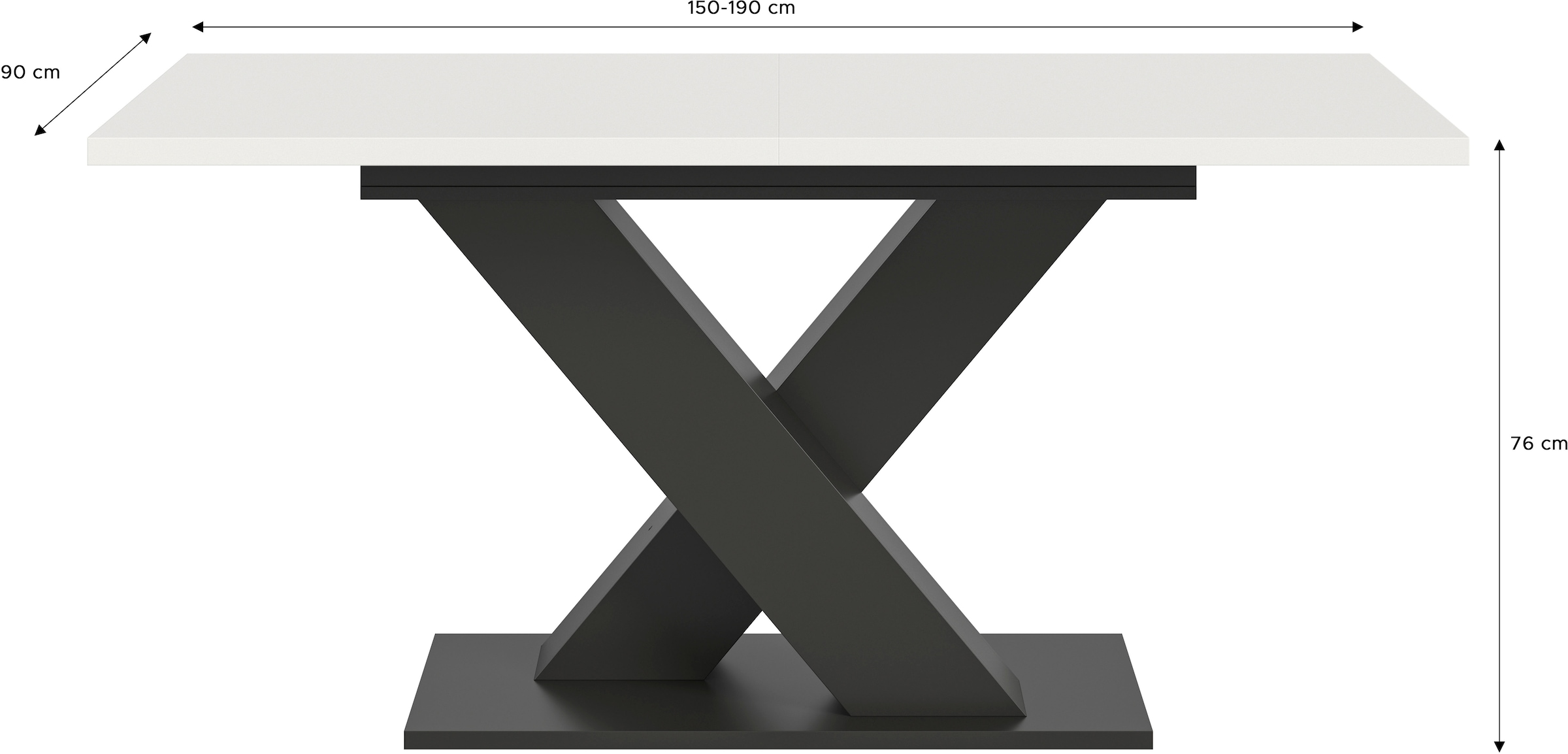 INOSIGN Esstisch »Motus, ausziehbar 150 -190 cm, inklusive 40 cm Einlegeplatte«, X-Gestell mit Bodenplatte, Tisch, Küchentisch, Esszimmer, Küche