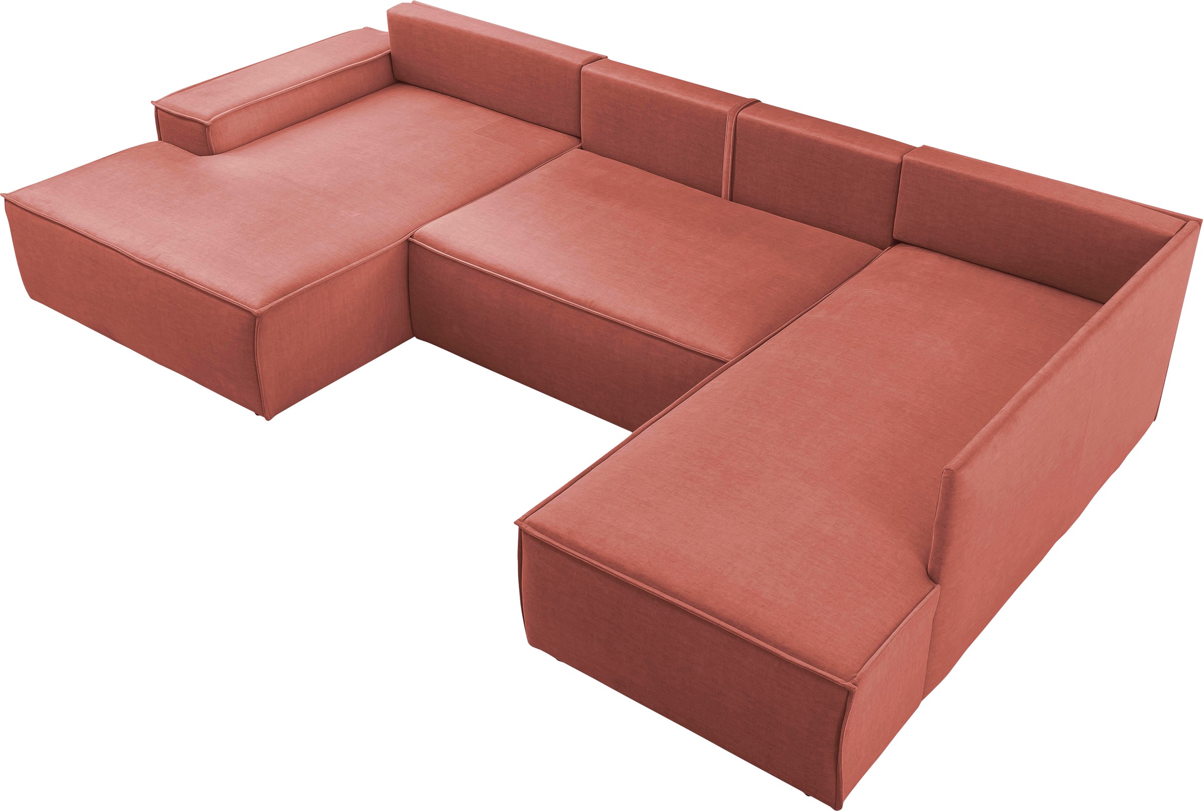 Home affaire Wohnlandschaft »SHERWOOD 329 cm, U-Form, Schlafsofa,«, Schlaffunktion m. Bettkasten (194x139 cm), Cord, Vintage, Samtvelours