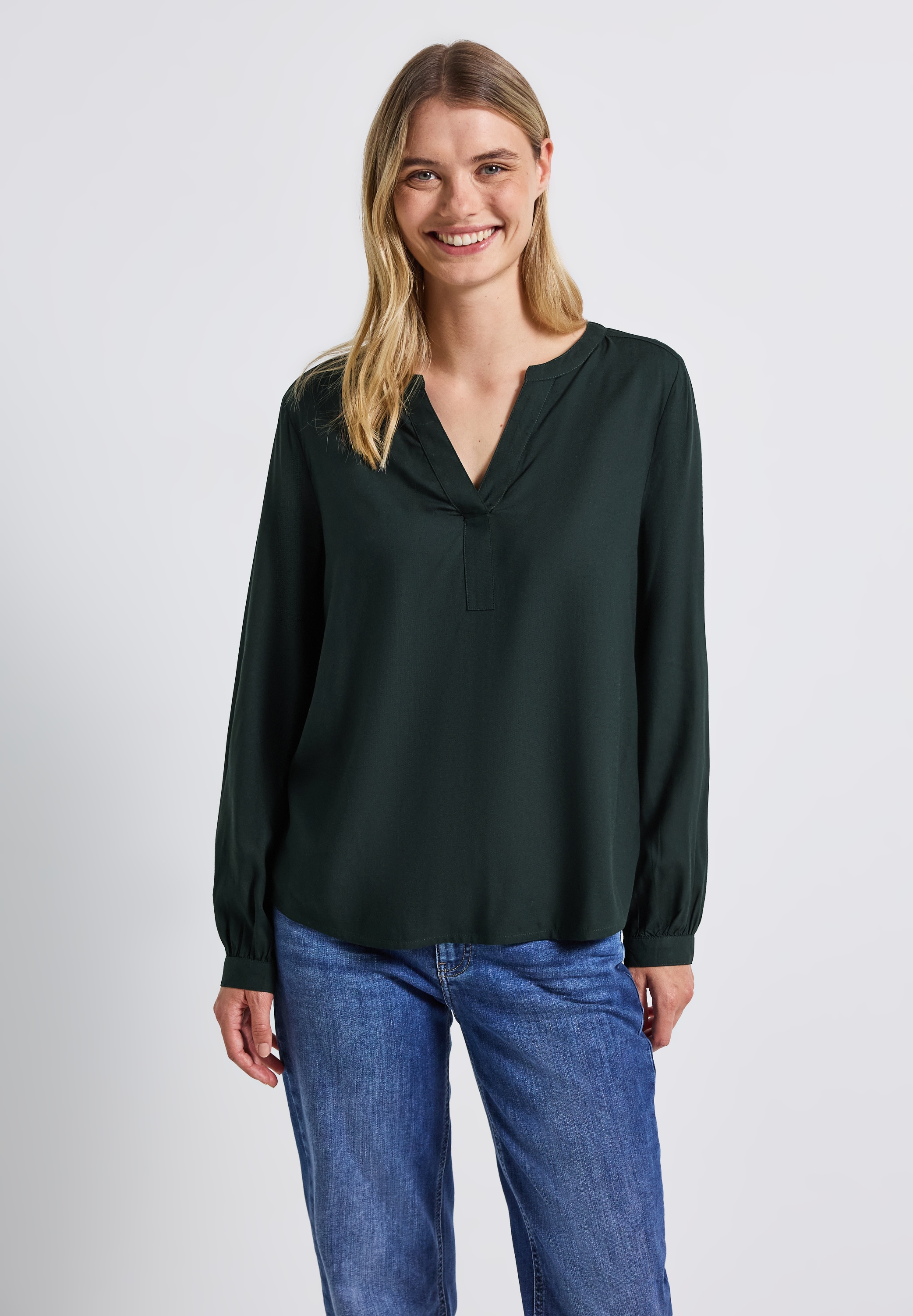 STREET ONE Langarmbluse Sommerbluse, Tunika mit Split Neck und aus Viskose günstig online kaufen