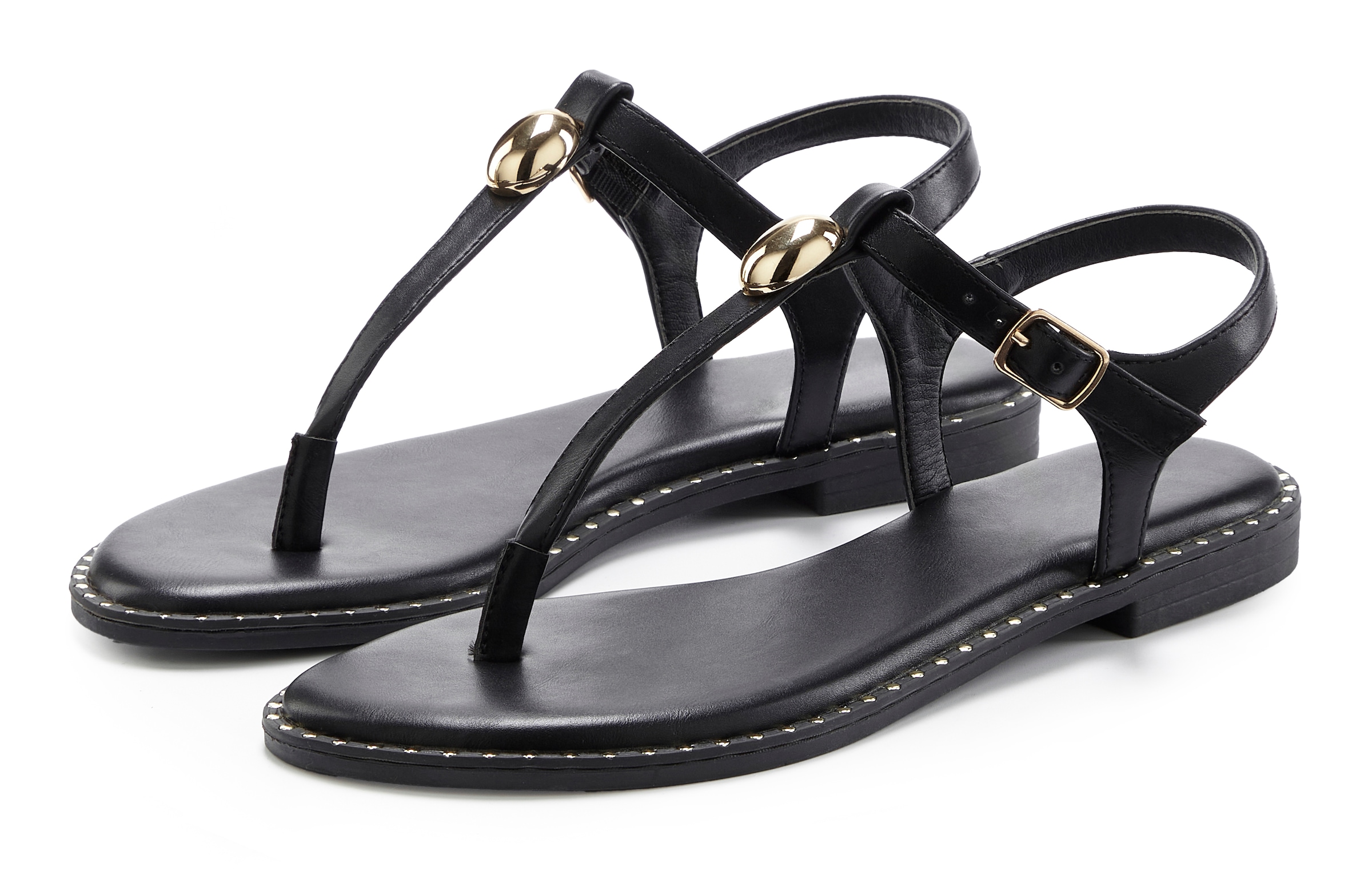 French Connection Sandale "Zehentrenner, offener Schuh, Sommerschuhe" mit goldfarbenen Verzierungen VEGAN