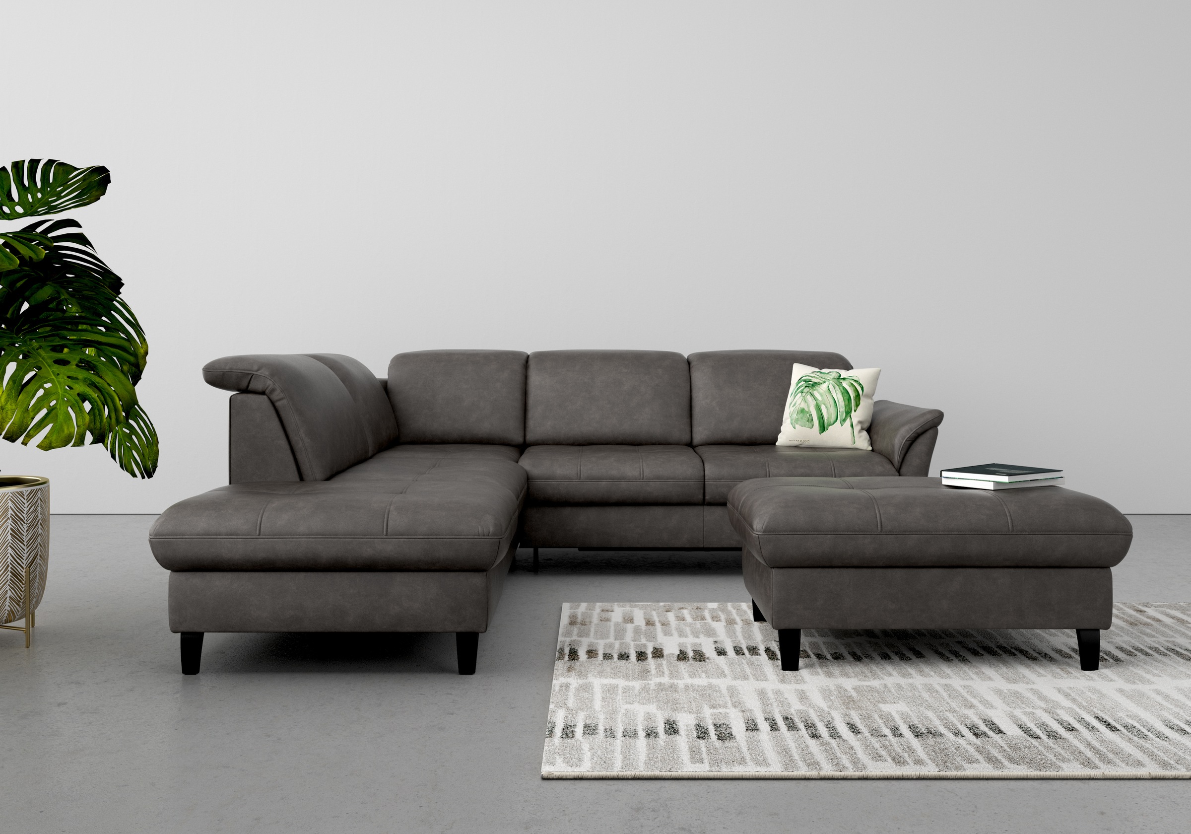 Ecksofa SIT & MORE "Maggiore L-Form", grau (anthrazit), B:261cm T:224cm, 100% Polyester, Sofas, Ecksofa, wahlweise mit Kopfteilverstellung, Bettfunktion und Stauraum