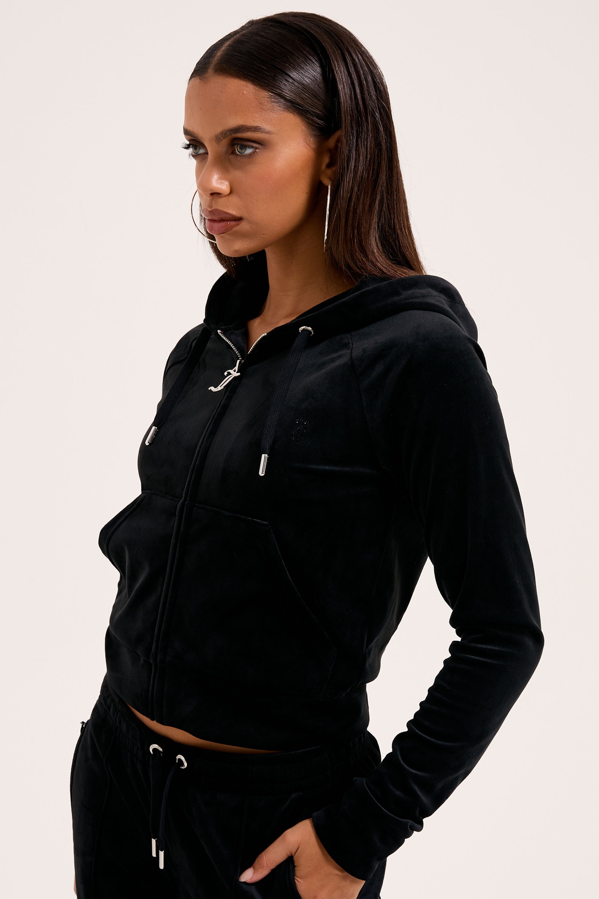 Juicy Couture Kapuzennickijacke »MADISON COL OUT HOODIE. Damen« mit Kapuze Trainingsjacke Damen, Sweatjacke mit Kapuze, Velour, mit Glitzer, Sale