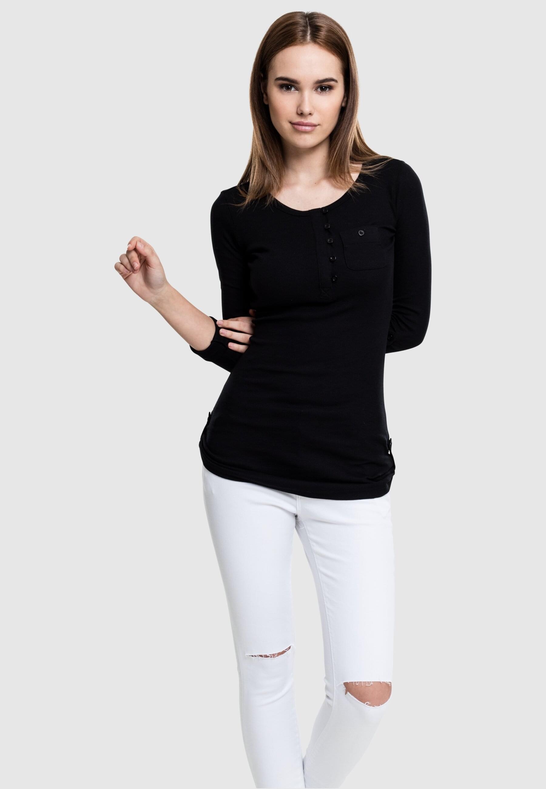 URBAN CLASSICS Langarmshirt »Urban Classics Damen Ladies Long Rib Pocket Turnup Tee«