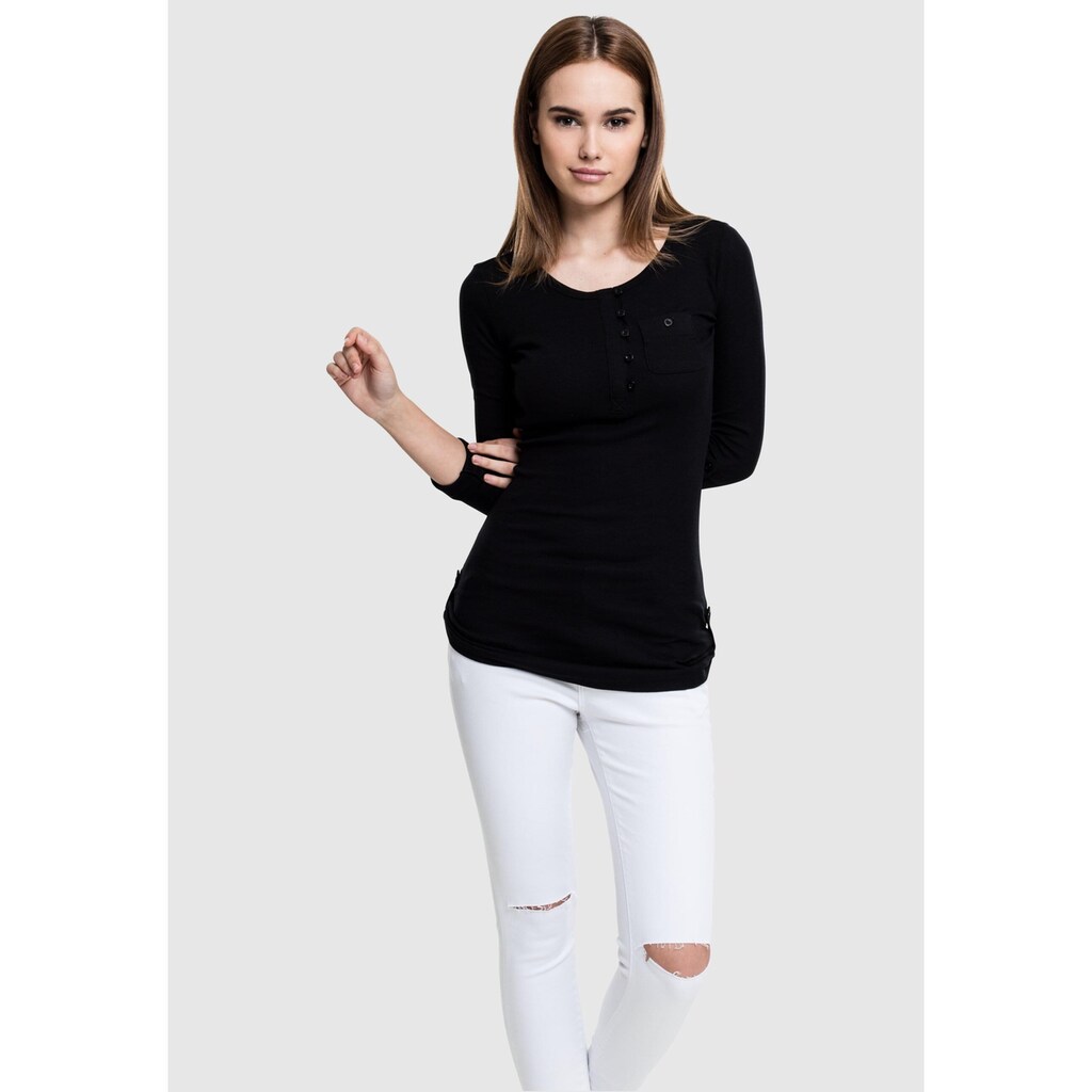 URBAN CLASSICS Langarmshirt »Urban Classics Damen Ladies Long Rib Pocket Turnup Tee«, (1 tlg.)