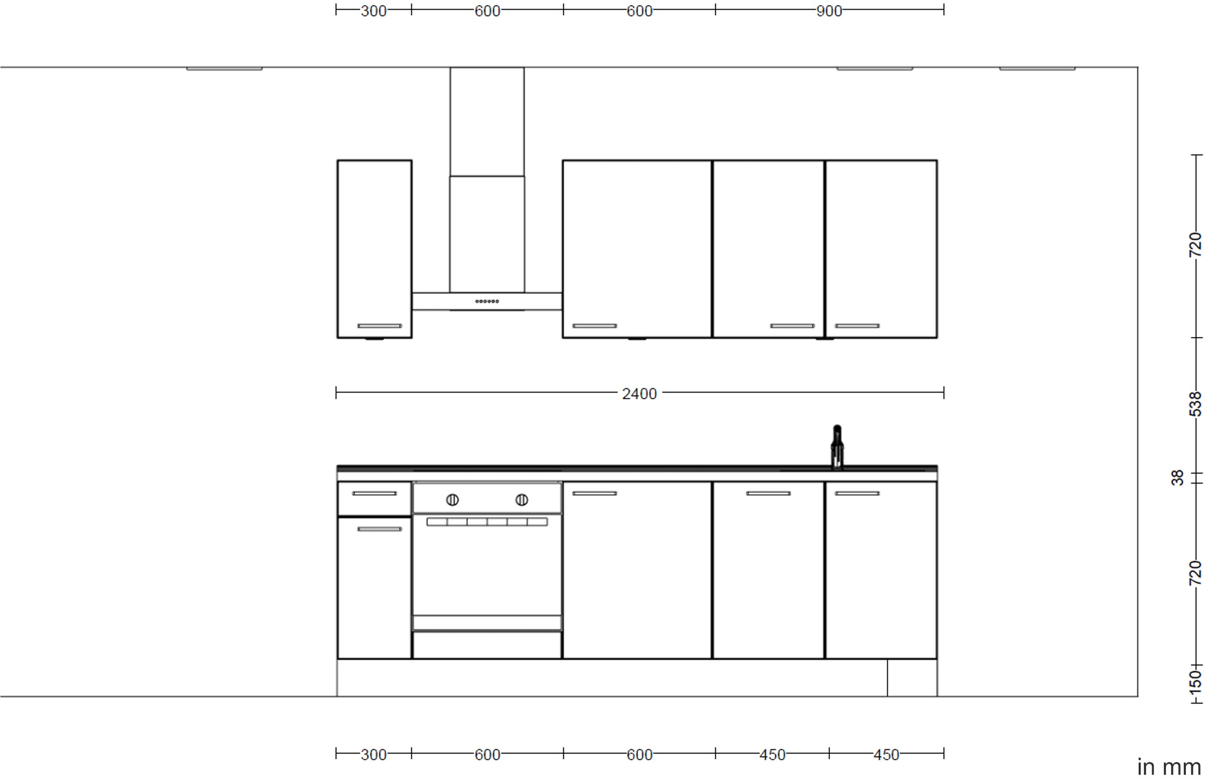 nobilia® Küchenzeile »"Touch I"«, vormontiert, Ausrichtung wählbar, Breite 240 cm, wahlw. mit E-Geräten