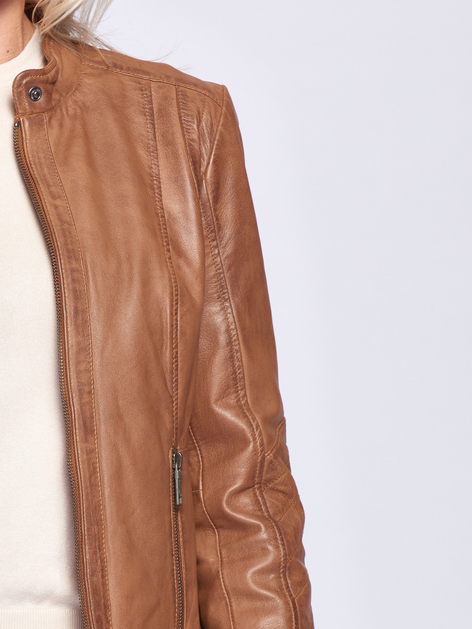 MAZE Marcie Leather Jacket Women Brown M 2