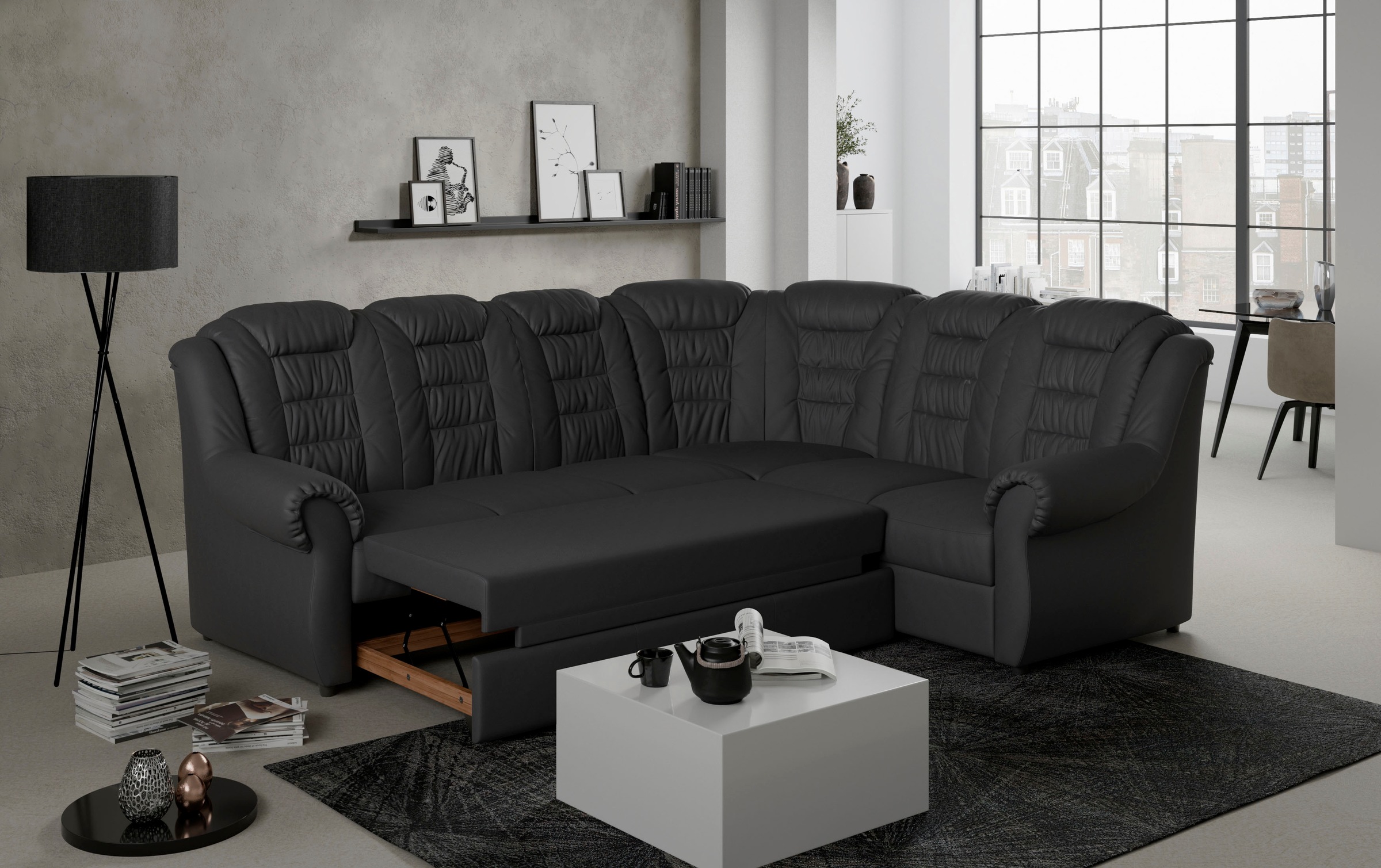 Home affaire Ecksofa »Boston L-Form«, mit hoher Rückenlehne, wahlweise mit Bettfunktion & Stauraum