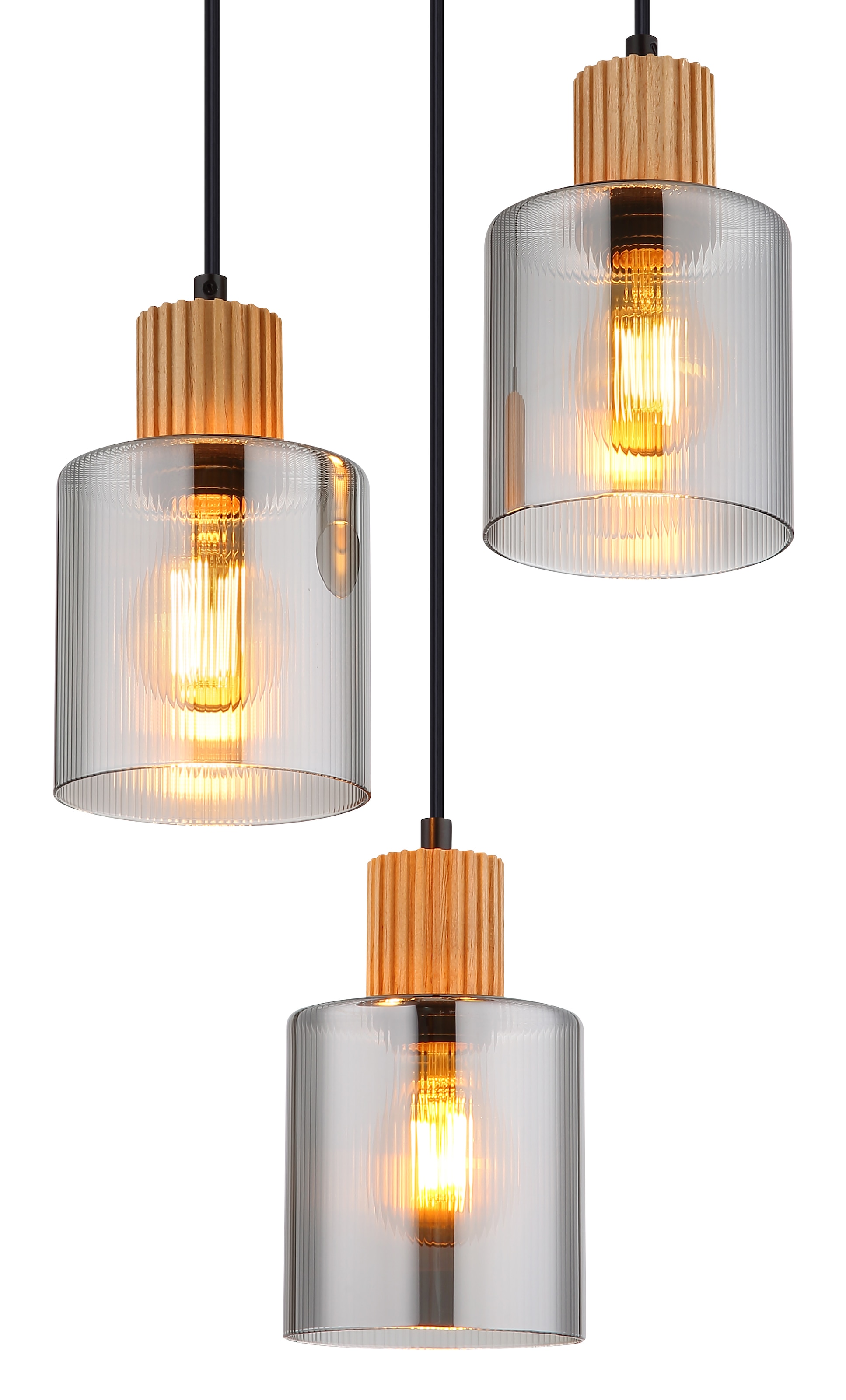 GLOBO LIGHTING Hängeleuchte »ALEIDIS« E27 1 Stk. Hängeleuchte Schwarz/Holz, Rauchglas, ø 30 cm, E27