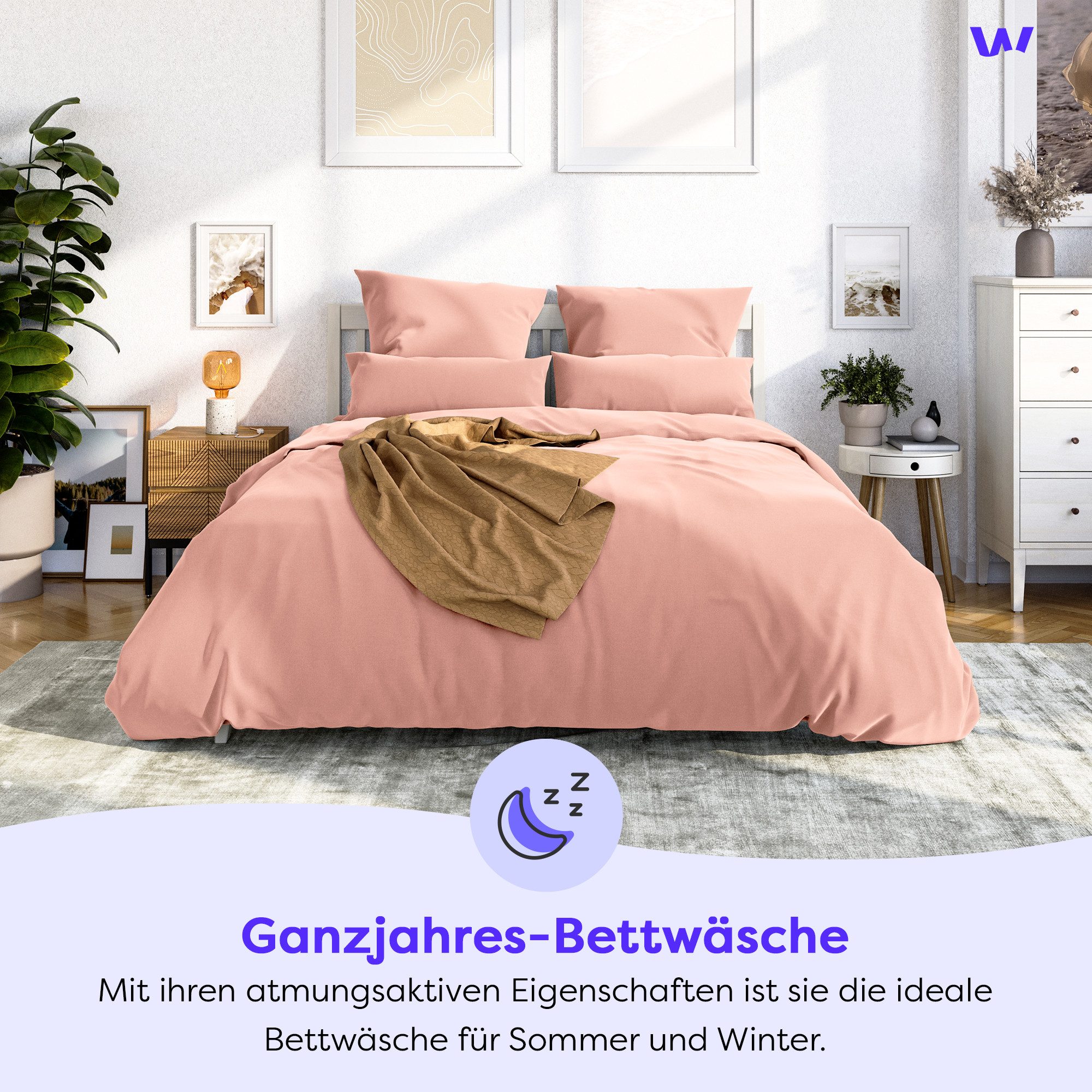 Thumbnail - Wolkenfeld Bettwäsche "Mako-Satin Baumwollsatin Sommerbettwäsche" 3 Stk. tlg. 135x200 cm, 155x220, 200x200 & Übergrößen ...