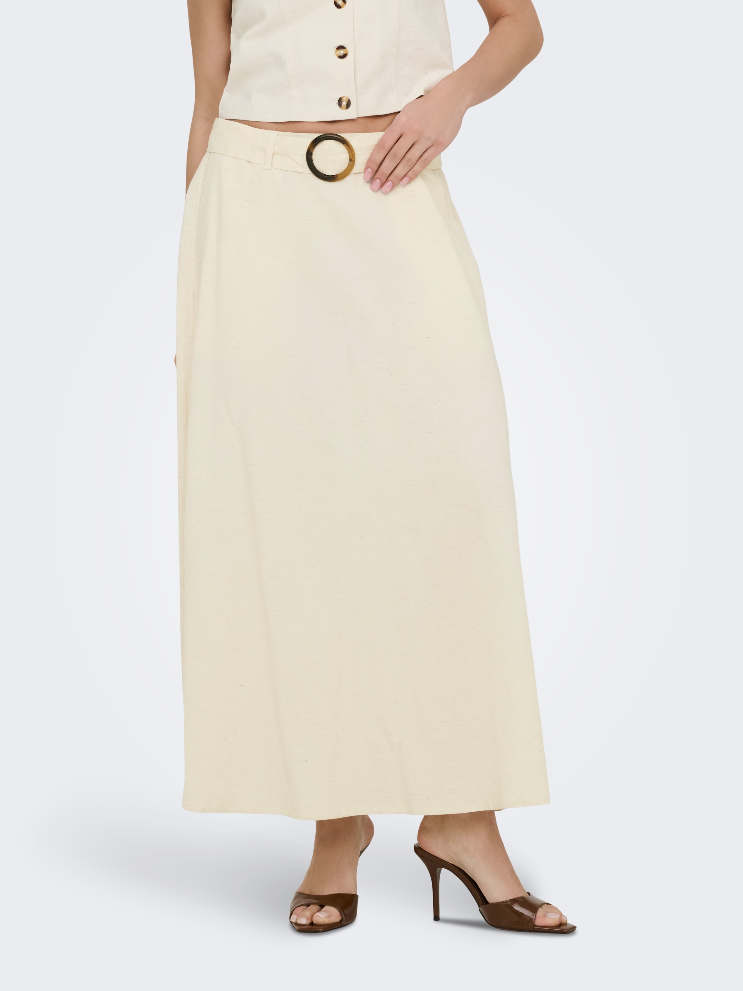 JDY Maxirock "JDYMILAN LINEN HW BELTED SKIRT WVN DIA" Sommerrock mit Leinen