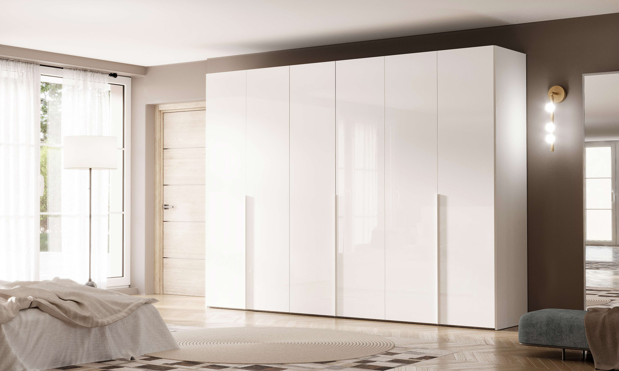 Home affaire Kleiderschrank "Drehtürenschrank MISTER Schrank Garderobe Hochglanz Weiß" Made in Italy, Basic- und Premium-Ausstattung, Breiten 200/300/400 cm.