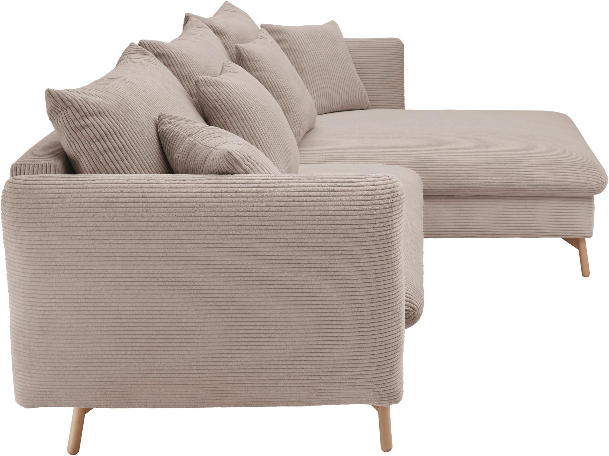 andas Ecksofa »MERLE, 258 cm, L-Form, traumhafter Cord,«, mit Bettfunktion und Bettkasten, Liegefläche 224 x 139