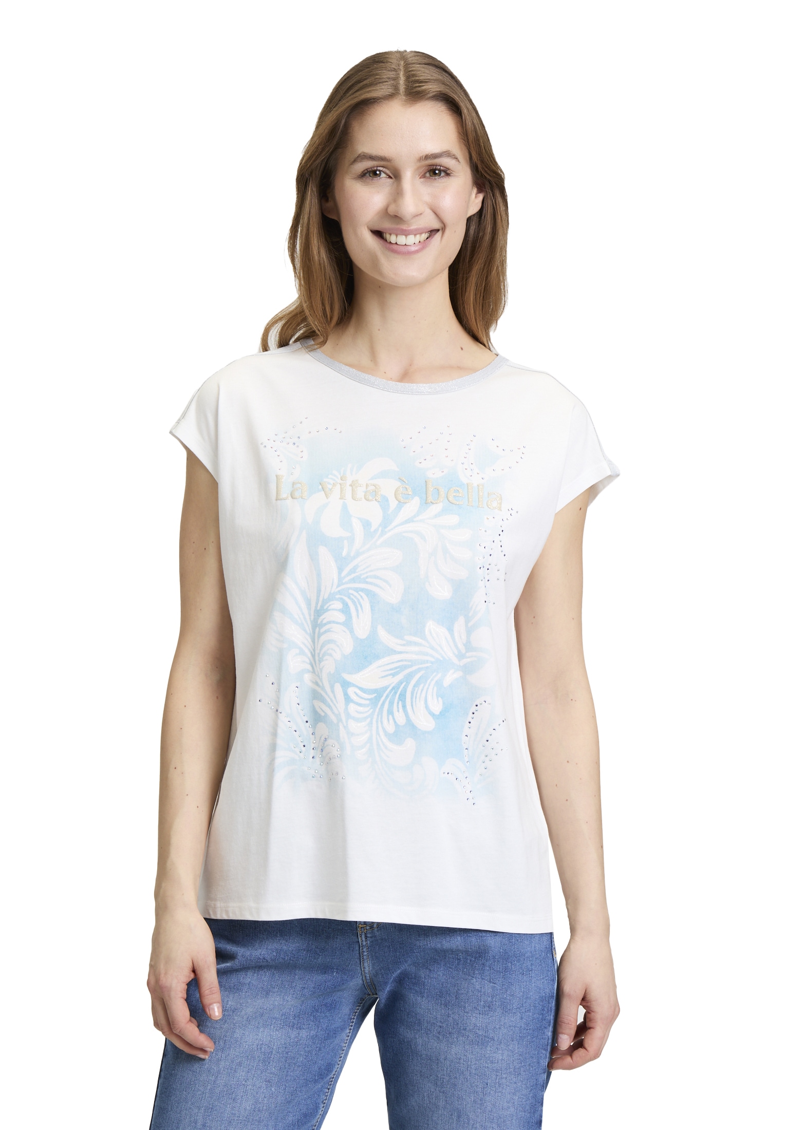 Cartoon Kurzarmshirt "Cartoon Damen Rundhals-Shirt mit Placement", (1 tlg.) günstig online kaufen