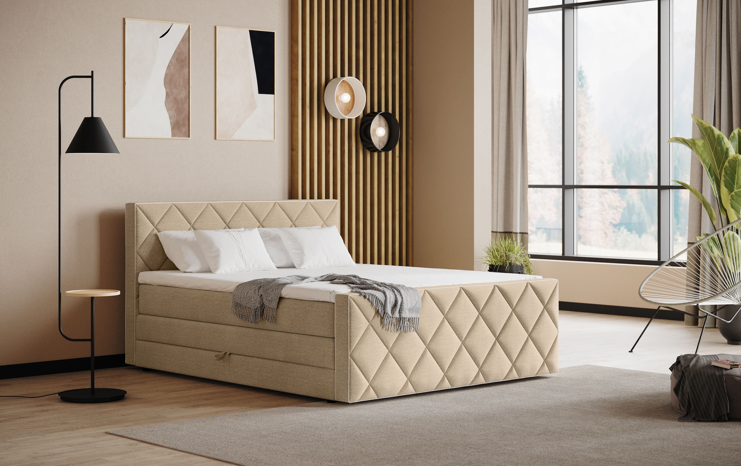 COTTA Boxspringbett "Tower inkl. Bettkasten, mit Keder in abgesetzter Farbe" in verschiedenen Breiten, Härtegraden und Farben erhältlich