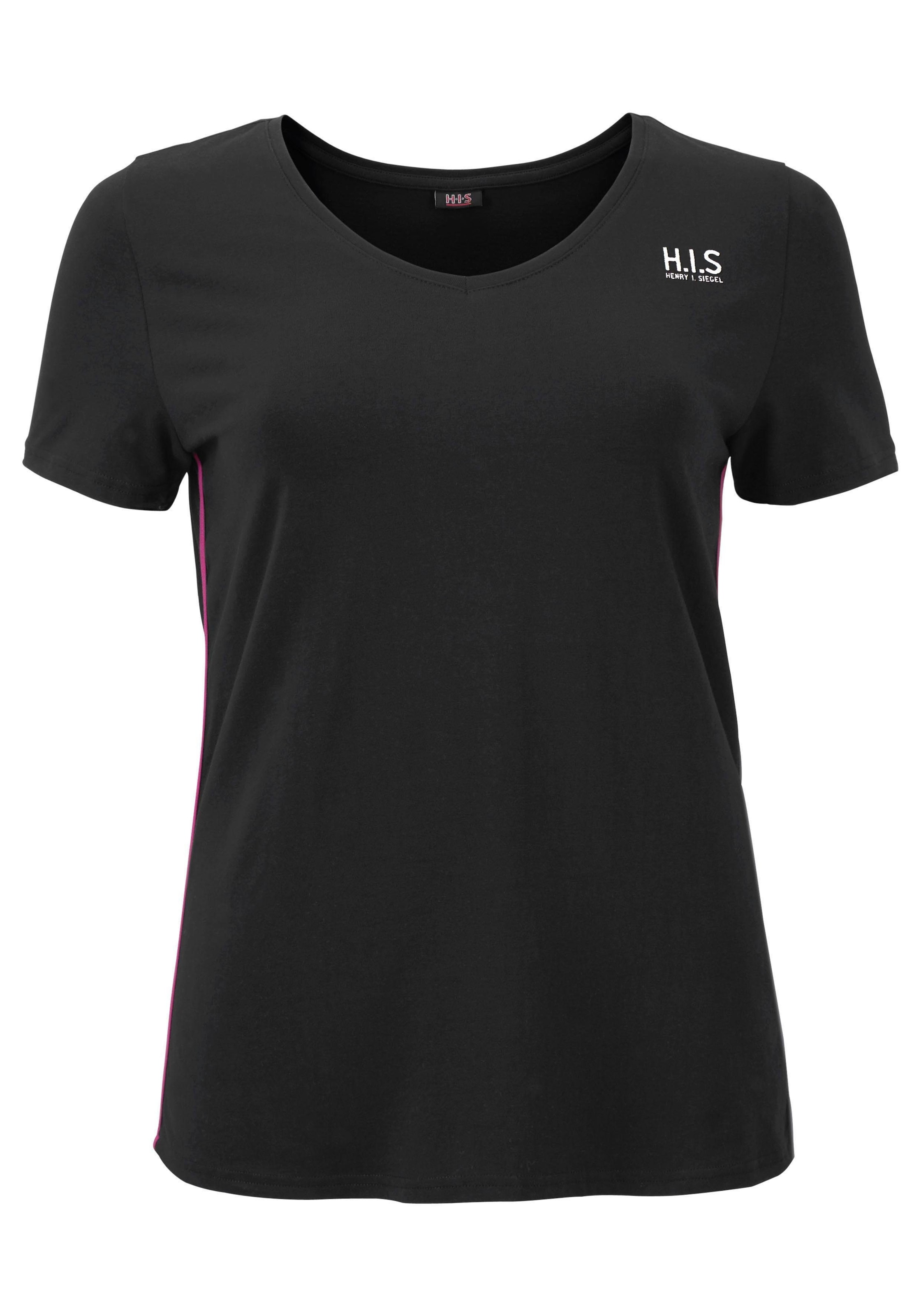 H.I.S T-Shirt, Kurzarm, figurfreundlicher Schnitt, unifarben, V-Ausschnitt