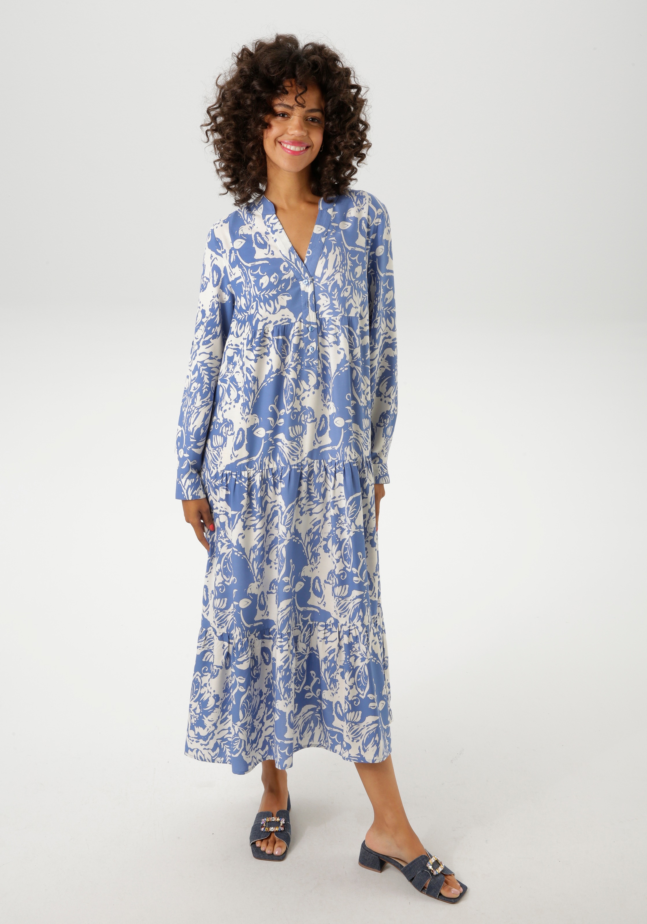 Aniston CASUAL Maxikleid, mit großflächigem. grafischen Blumendruck günstig online kaufen