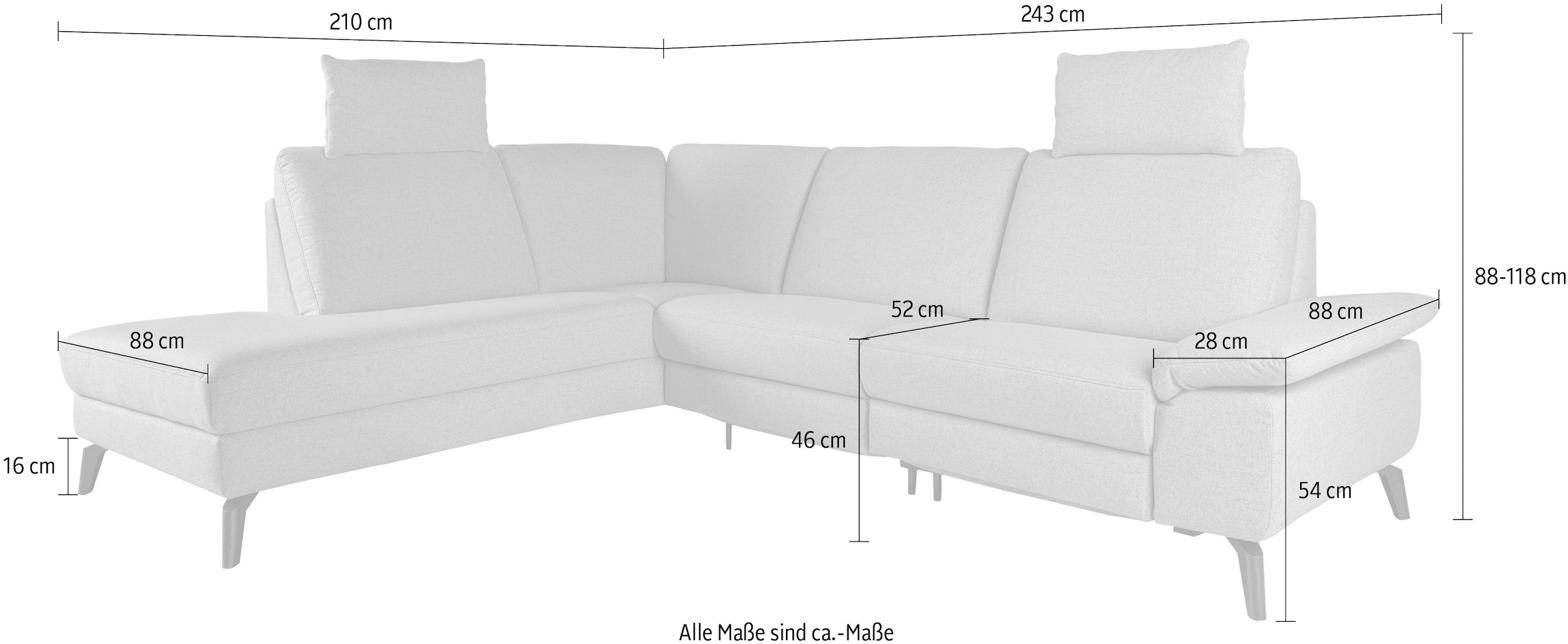 alina Ecksofa, inkl. Kopfstützen, wahlweise mit Relaxfunktion, Breite: 243 cm