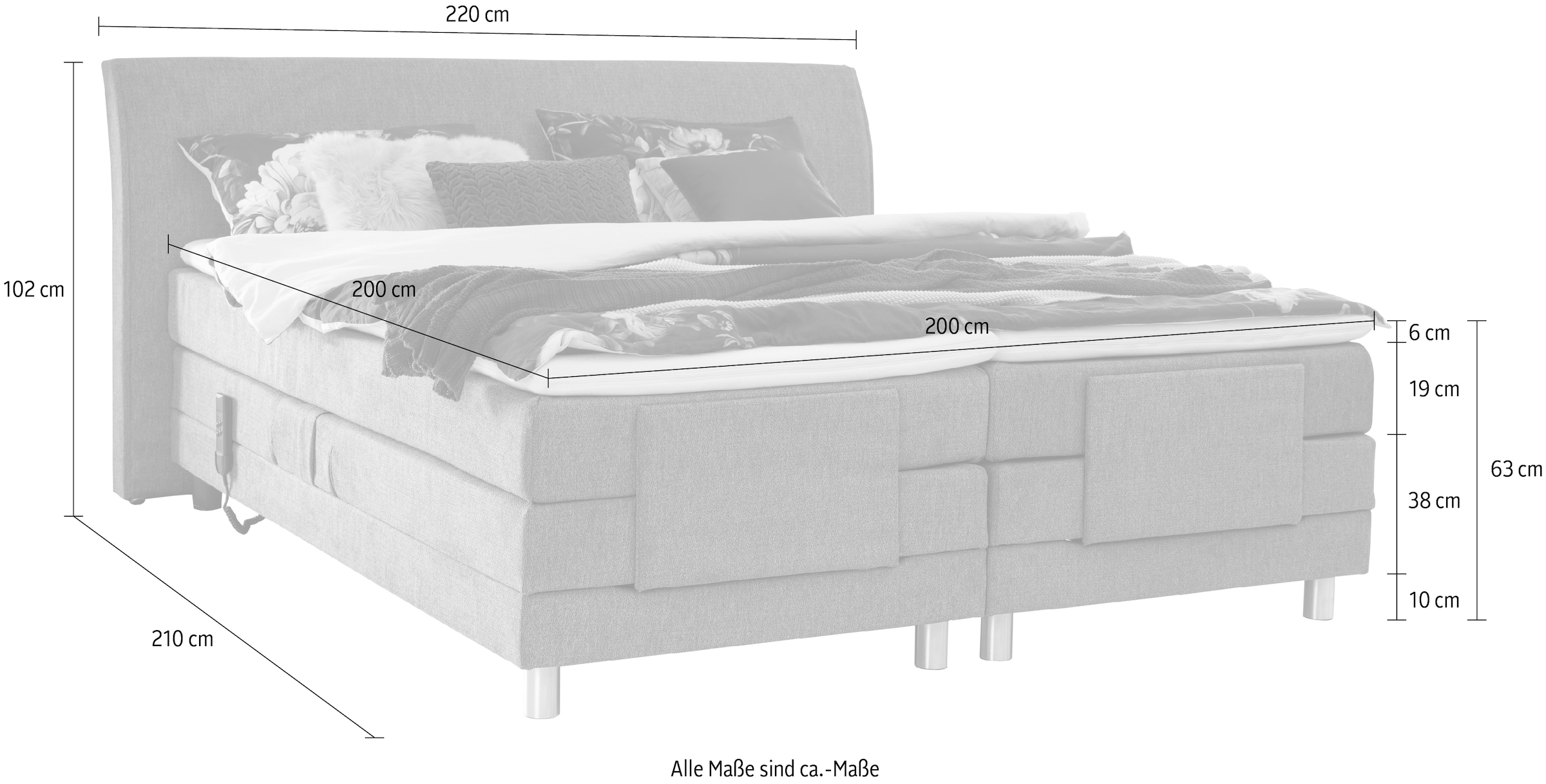 ADA trendline Boxspringbett »Edina«, mit motorischer Verstellung, inklusive Matratzen und Topper