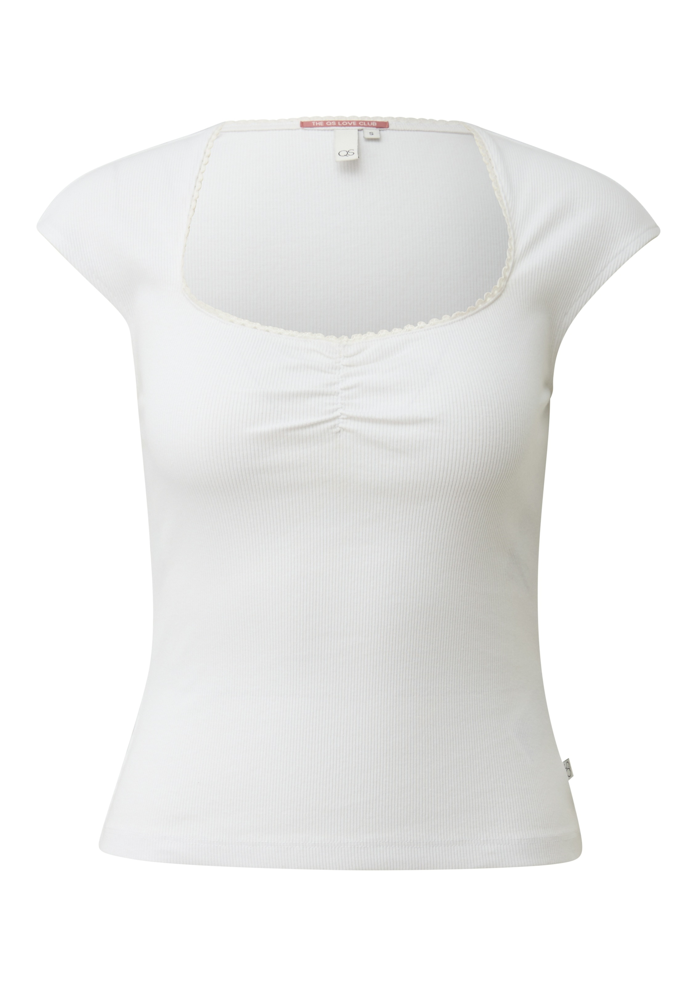 QS Kurzarmshirt mit eckigem Ausschnitt und Häkelkante