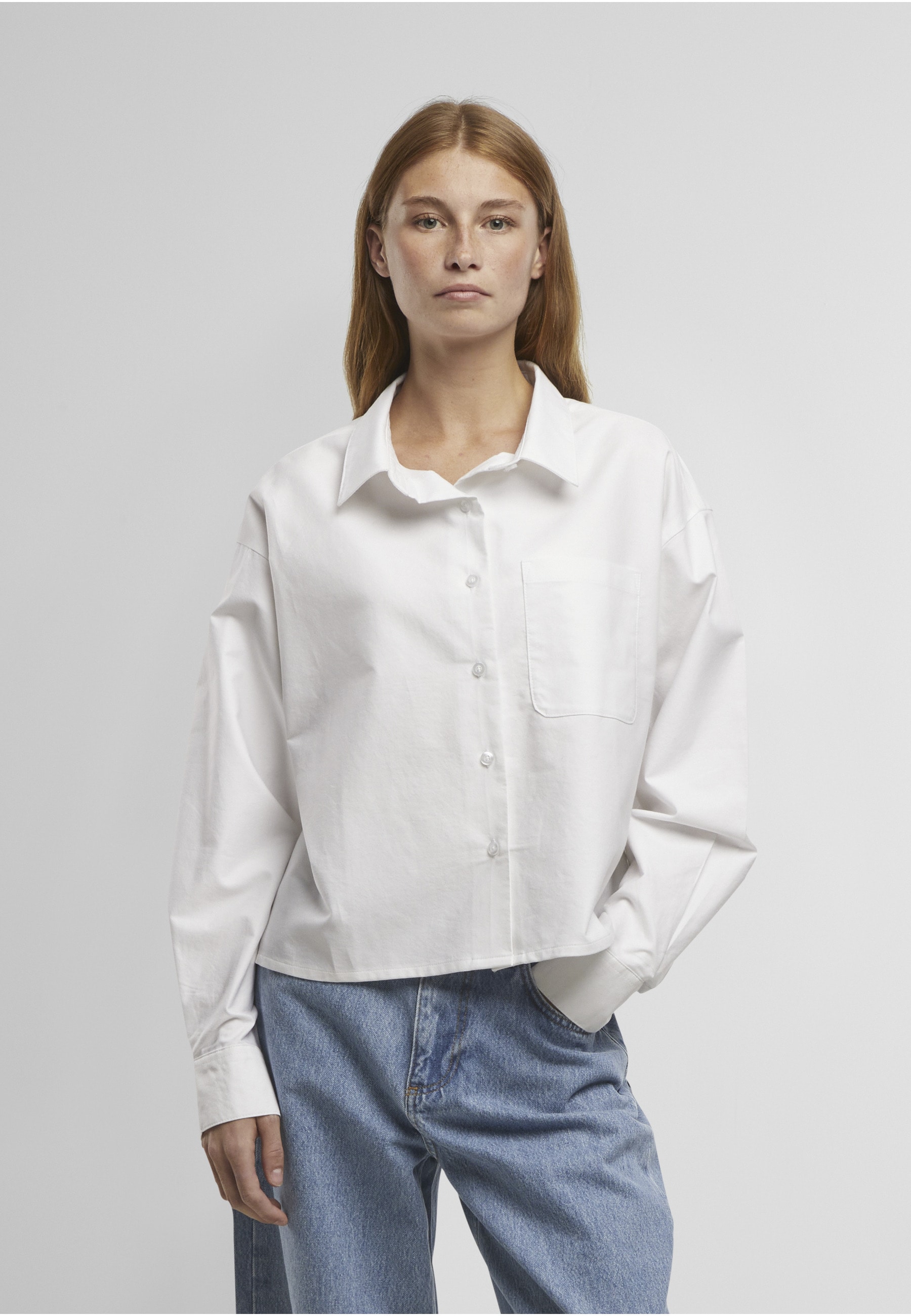 URBAN CLASSICS Langarmhemd »Urban Classics Ladies Short Oxford Shirt«
